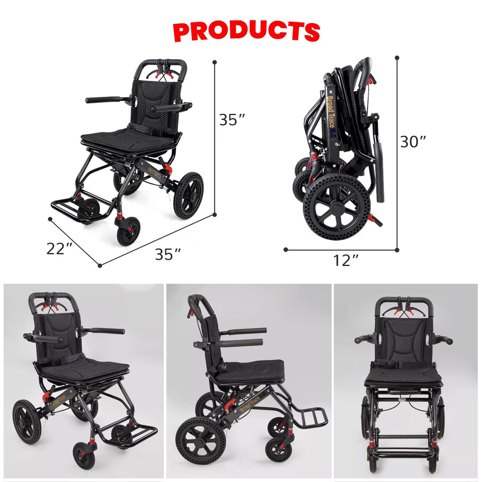 GLDDFDG GLDDFDG Lightweight Portable Folding Wheelchair,Transport Wheelchairs for Adults, Travel Wheel Chair with Bag,Aluminum,Brake,Flip Up Arms, Swing-Away Footrests,Breathable Seat Cushion,220Lb Capacity
