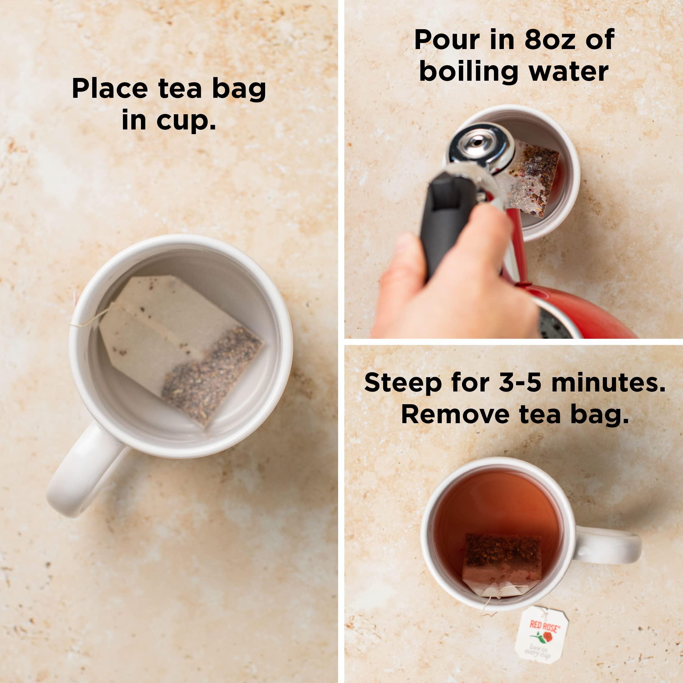 RED ROSE FINE TEAS SINCE 1890 Red Rose Naturally Decaffeinated Black Tea Specially Blended Strong Black Tea with 48 Individually Wrapped Tea Bags Per Box (Pack of 6) Brew Hot/Cold Decaf Black Tea Full-bodied Flavorful Black Tea