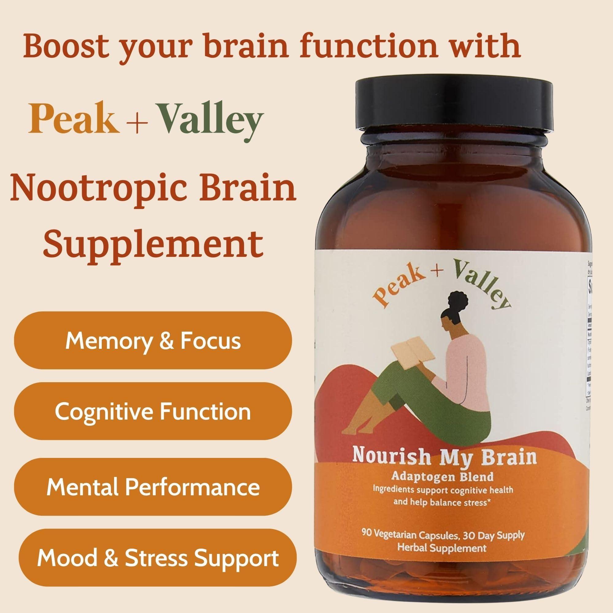 Peak + Valley Peak + Valley Nootropic Brain Support Supplement for Memory & Focus with Lion\'s Mane Mushroom & Ashwagandha - 1450 mg, 90 Ct Adaptogen Capsules - Adults/Seniors - Cognitive, Brain Fog, Energy Formula