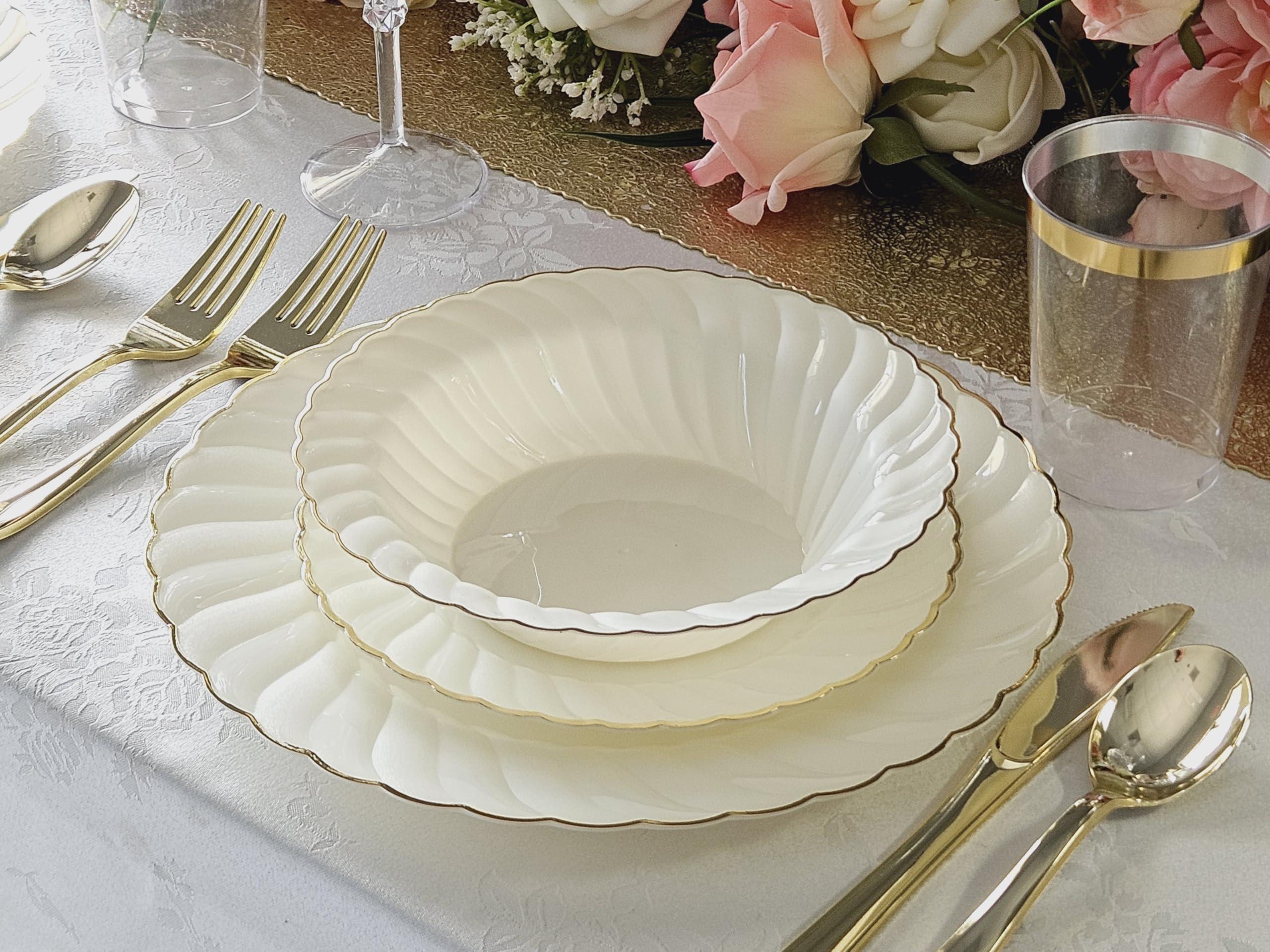 OCCASIONS FINEST PLASTIC TABLEWARE " OCCASIONS " 200 Piece Wedding Party Disposable Plastic tumblers Cups (10 Oz, Clear & Gold Rimmed Tumbler)