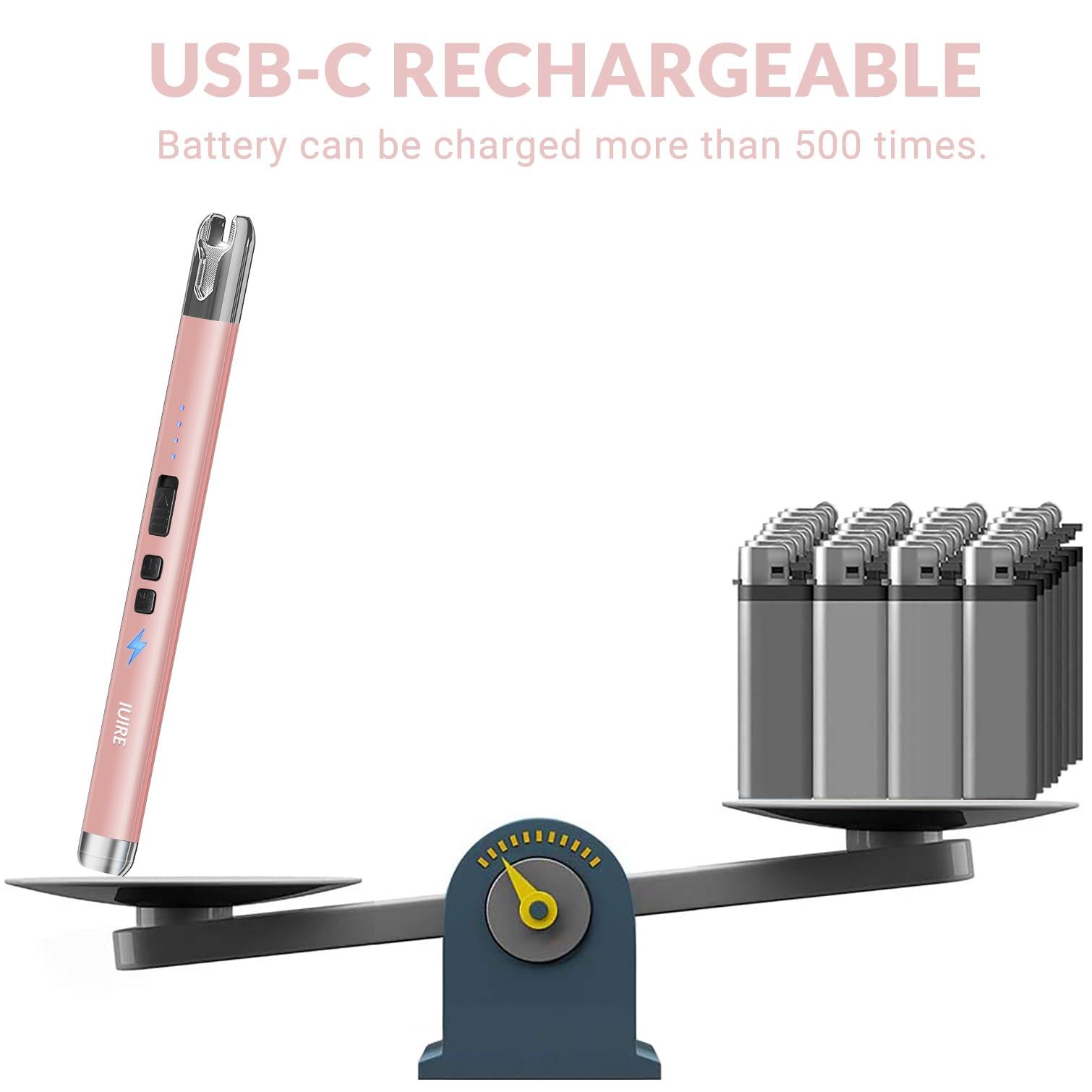 IUIRE IUIRE Electric Candle Lighter USB C Plasma Arc Lighter Rechargeable Windproof Flameless (3 Pack - Rosegold)
