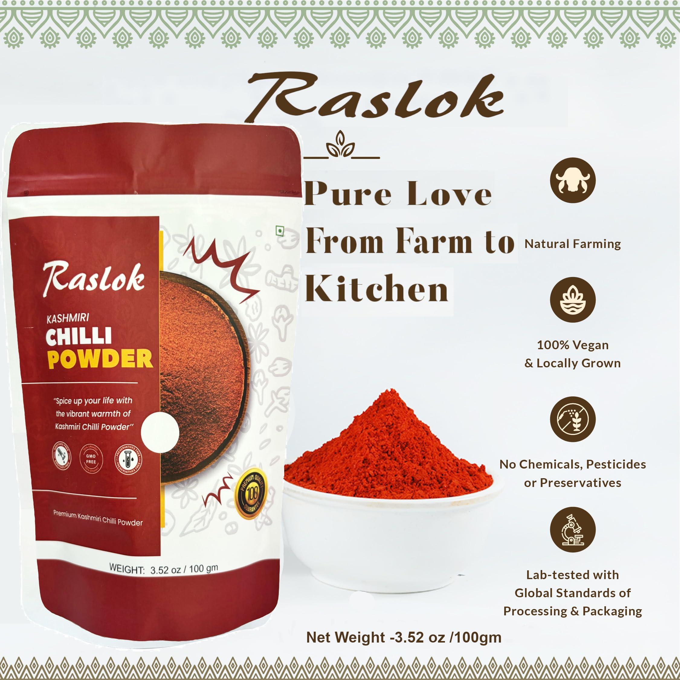 Raslok Raslok Dried Fenugreek Leaves (Kasoori Methi) 1oz + 100% Pure Kashmiri Chilli Powder 100g - All Natural, Vegan, Gluten-Free, Non-GMO Indian Spices Bundle | Traditional Kasuri Methi & Deggi Mirch Seaso
