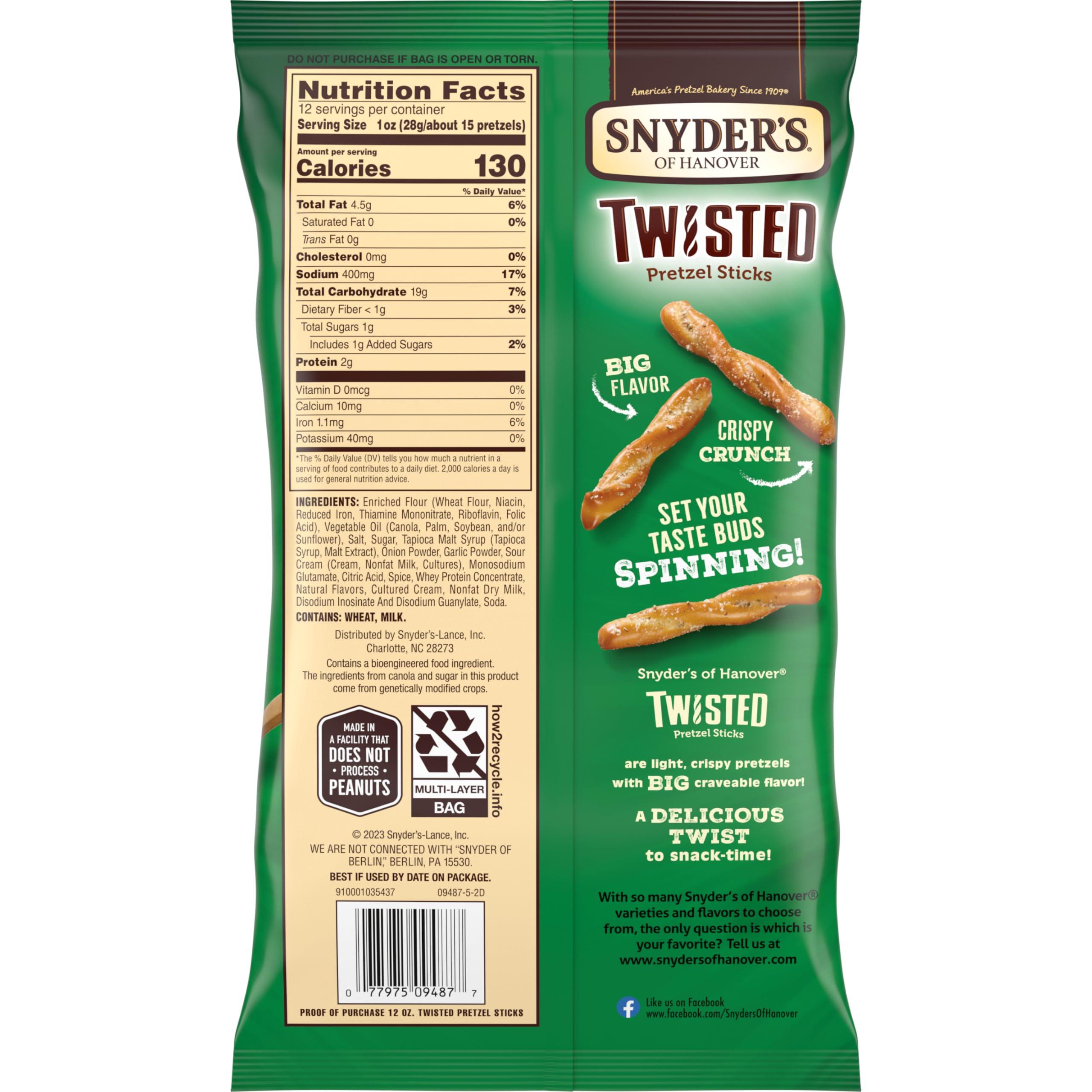 Snyder's of Hanover Snyder's of Hanover, Sour Cream & Onion Twisted Pretzel Sticks, 12 Oz Bag