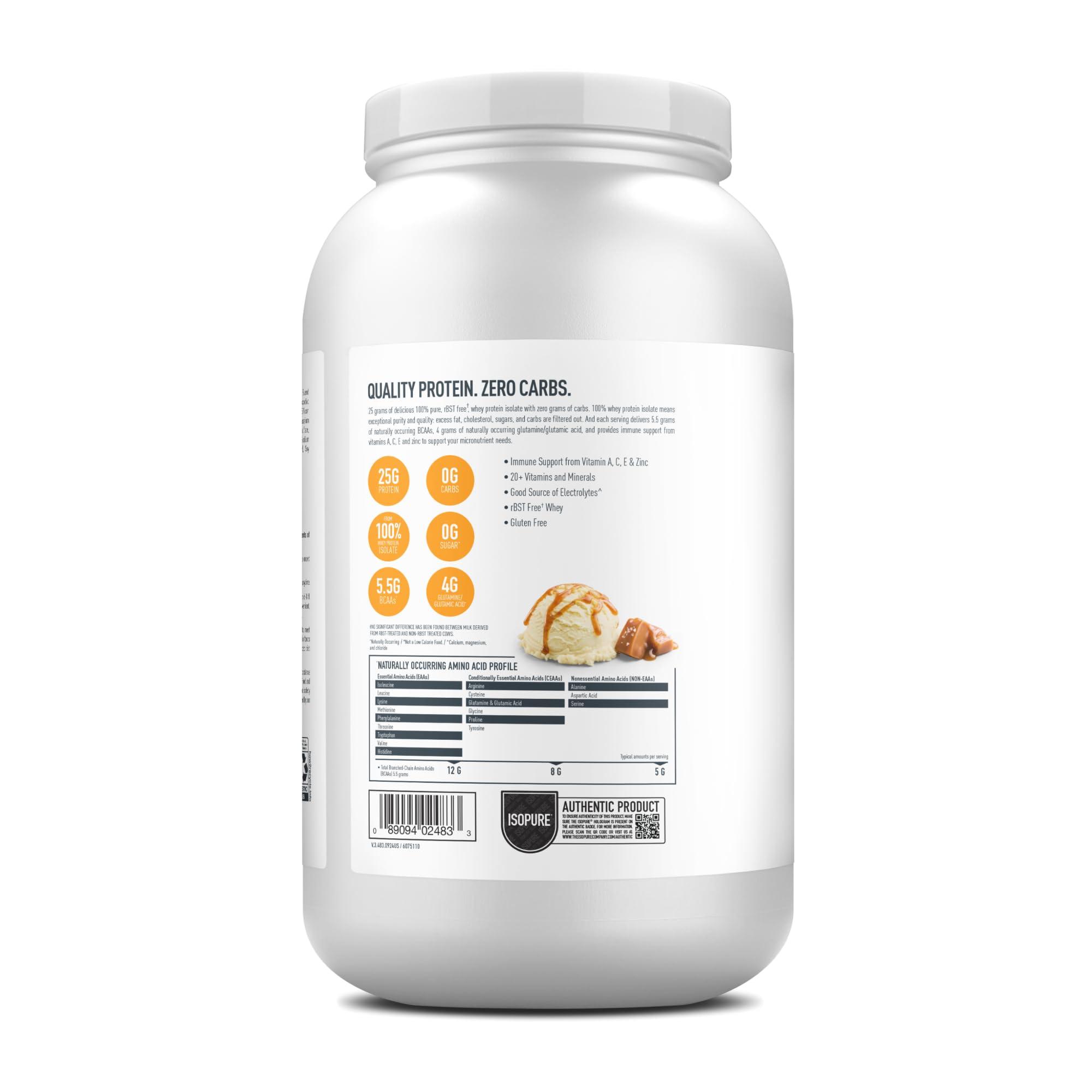 Isopure Isopure Zero Carb 100% Pure Whey Isolate Protein Powder, Lactose Free, Gluten Free, With Vitamins, Vanilla Salted Caramel, 25g Protein Per Serving, 3 Lbs, 42 Servings