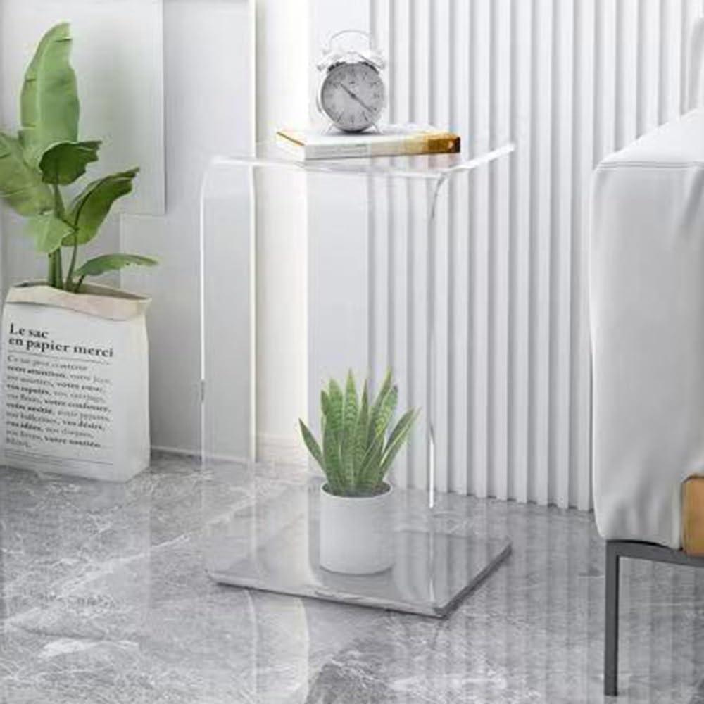 REDEXI REDEXI Multipurpose Clear Side Table, C Shaped Sofa Table, Small Nightstand C Table, Acrylic Bedside Table for Living Room, Bedroom(Transparent,55cm/22in)