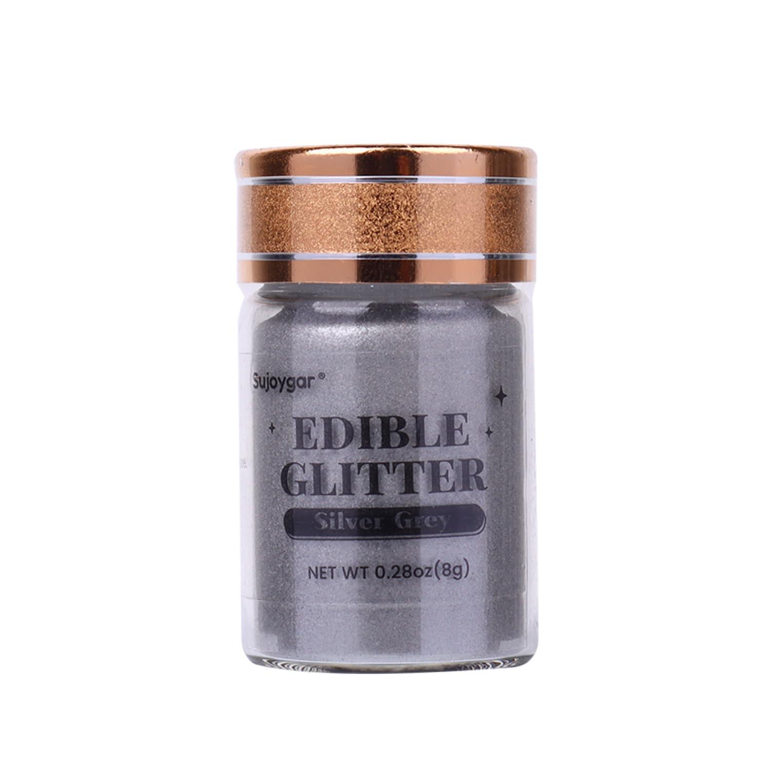 Sujoygar Sujoygar Silver Grey Edible Glitter, Food Grade 8g, Edible Glitter for Drinks, Kosher & Halal Certified, Cocktail, Cupcake, Chocolate, Strawberry, Baking