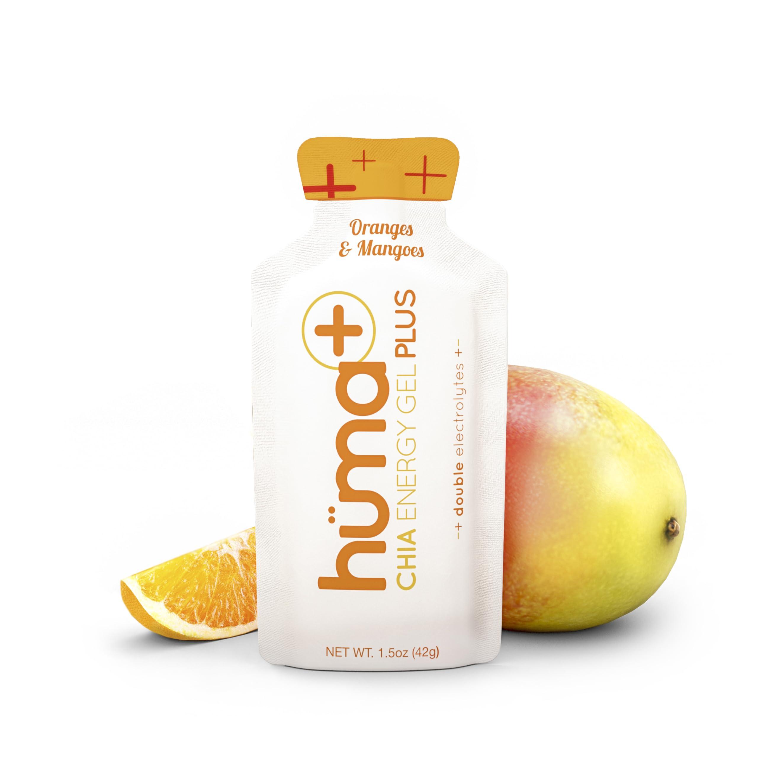 HMA CHIA ENERGY GEL Huma Plus (Double Electrolytes) - Chia Energy Gel, Orange Mango, 24 Gels - Stomach Friendly, Real Food Energy Gels