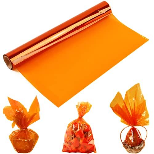 Morepack Easter Orange Cellophane Wrap Roll, Translucent Orange Cellophane Wrapping Paper, 16 Inch Width x 100 Ft Long Colored Cellophane Rolls for Gift Baskets, DIY Arts Crafts Decoration and More