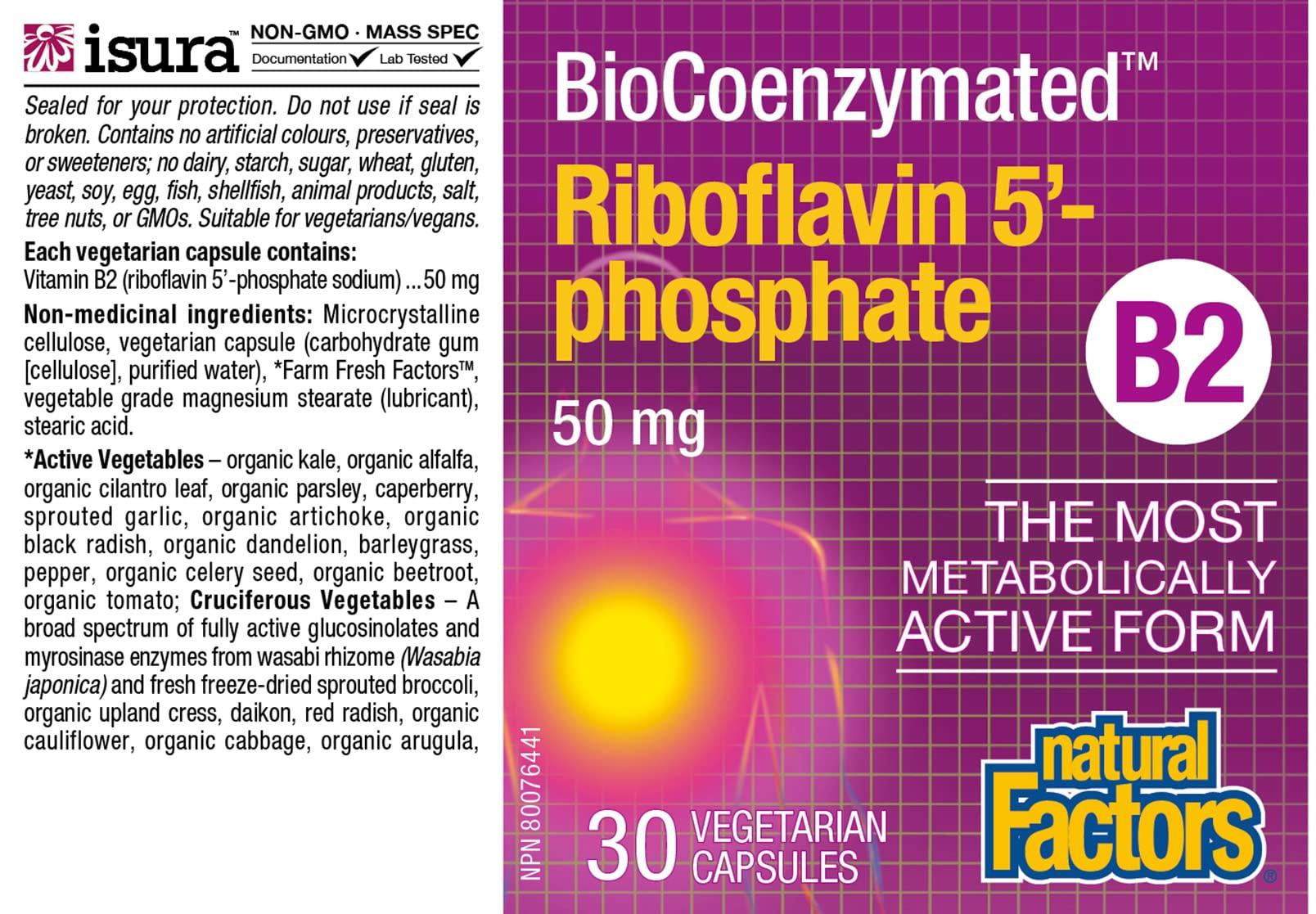 Natural Factors BioCoenzymatedRiboflavin5\'-Phosphate 50mg Natural Factors 30 VegCaps