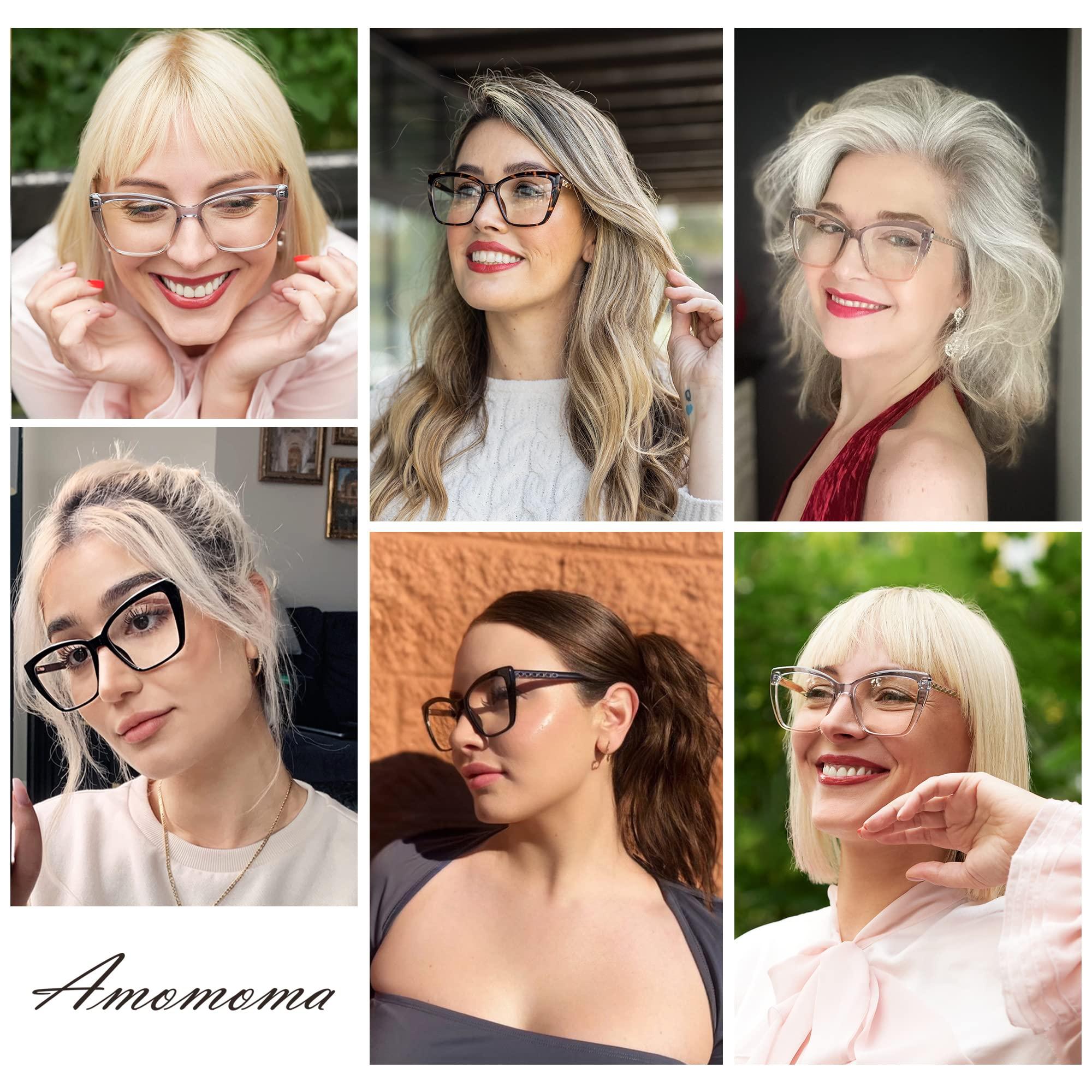 AMOMOMA AMOMOMA Trendy TR90 Oversized Blue Light Reading Glasses Women,Stylish Square Cat Eye Glasses AM6031 Crystal Pink 2.0 x