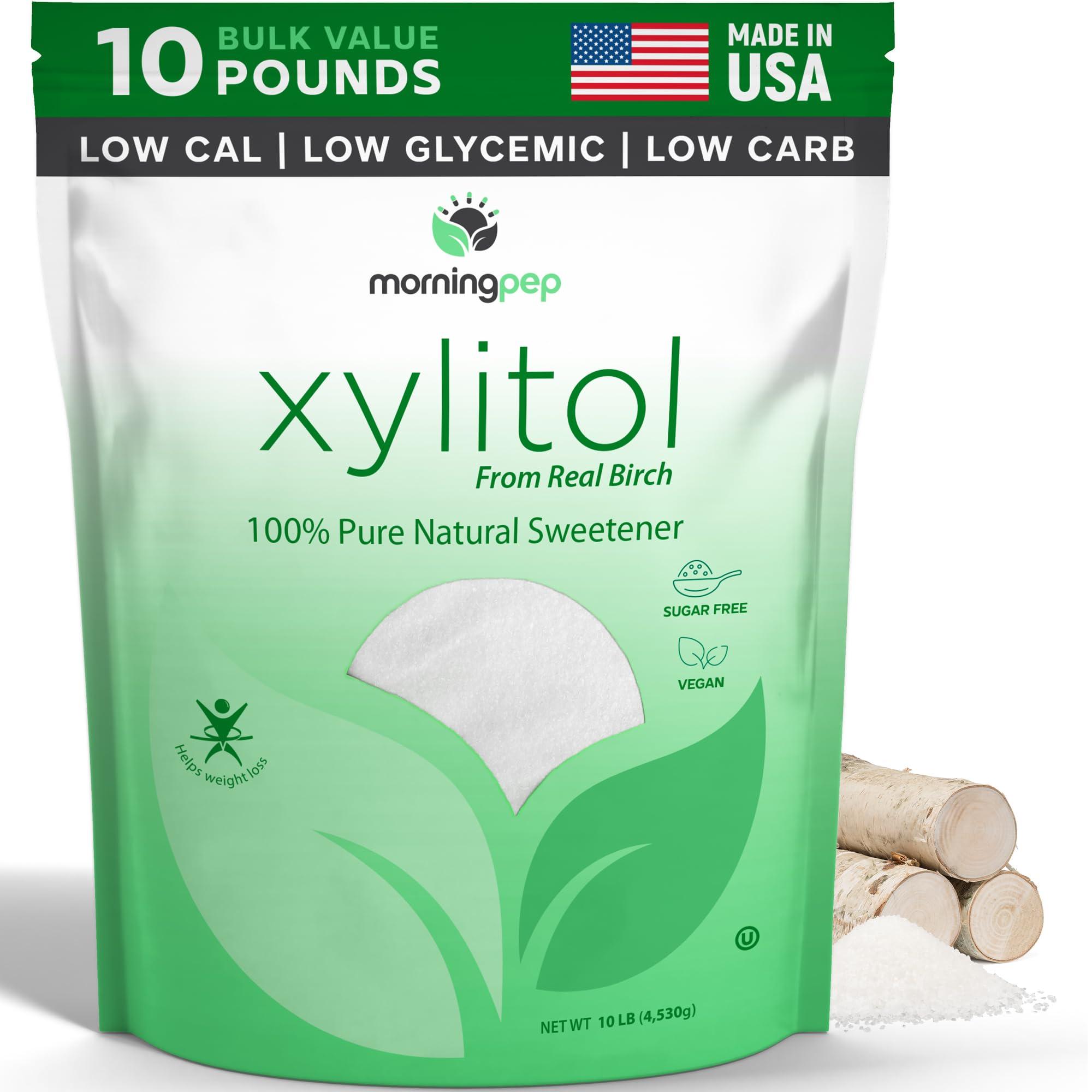 Morning Pep Morning Pep Pure Birch Xylitol (Keto Diet Friendly) Sweetener with no Aftertaste Bulk Size 10 LBs (Not from Corn) Non GMO Kosher Gluten Free Product of USA. 160 OZ