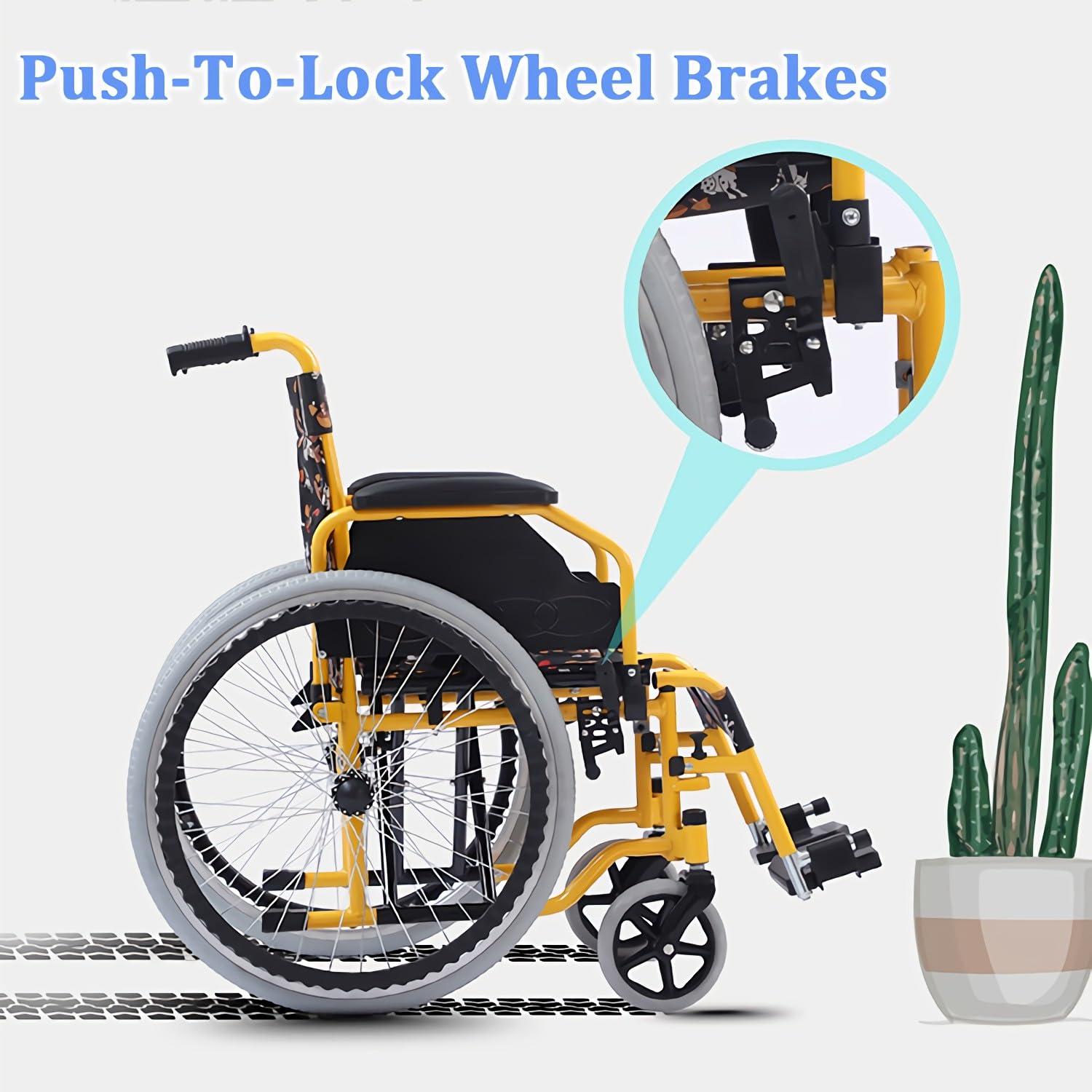 CUIOT Pediatric Wheelchair for Kids & Children, Lightweight Folding Manual Wheelchairs W/Safety Belt, Flip-Back Desk-Length Arms & Removable Swing-Away Leg Rests, 20.5 Inch Seat Width Bariatric Wheel Chair