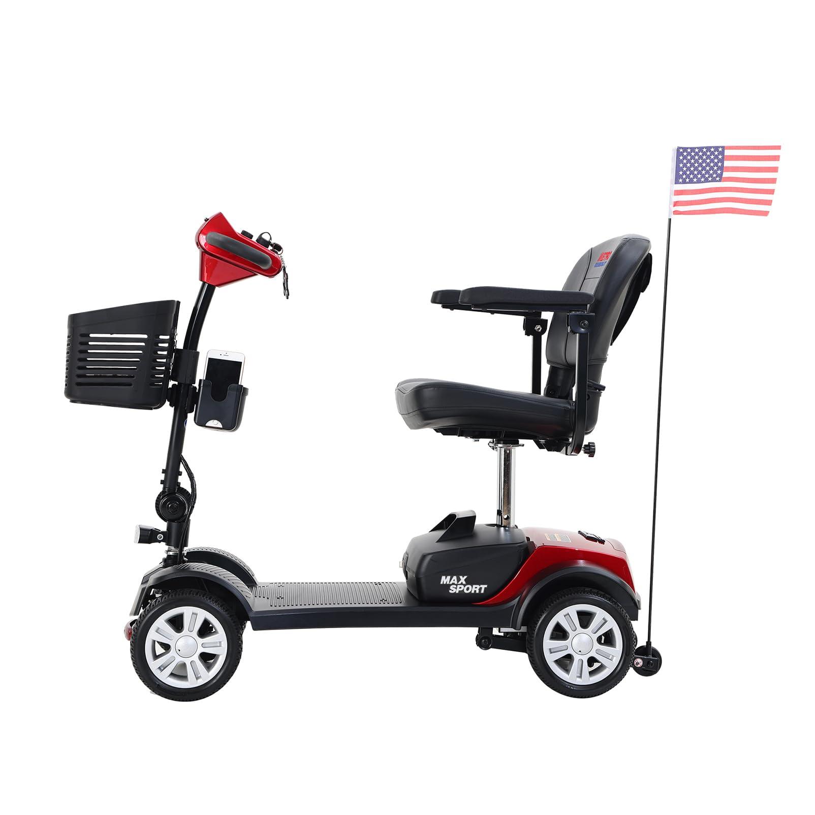 NineLife Basics Mobility Scooters for Seniors & Adults 400lbs Capacity 4 Wheel Foldable Powered Mobility Scooter for Elderly for Travel, Lightweight All Terrain Mobility Scooter with Lights and Basket (Red)