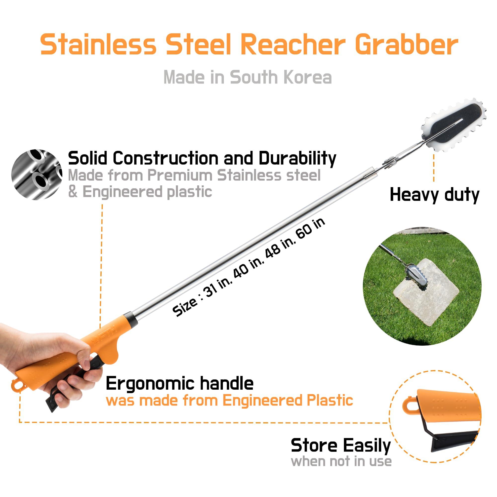 FTH FTH All Stainless Steel Grabber Reacher Pickup Tool Heavy Duty Trash Picker Log BBQ Fireplace pits Snake Tongs Plogging tool