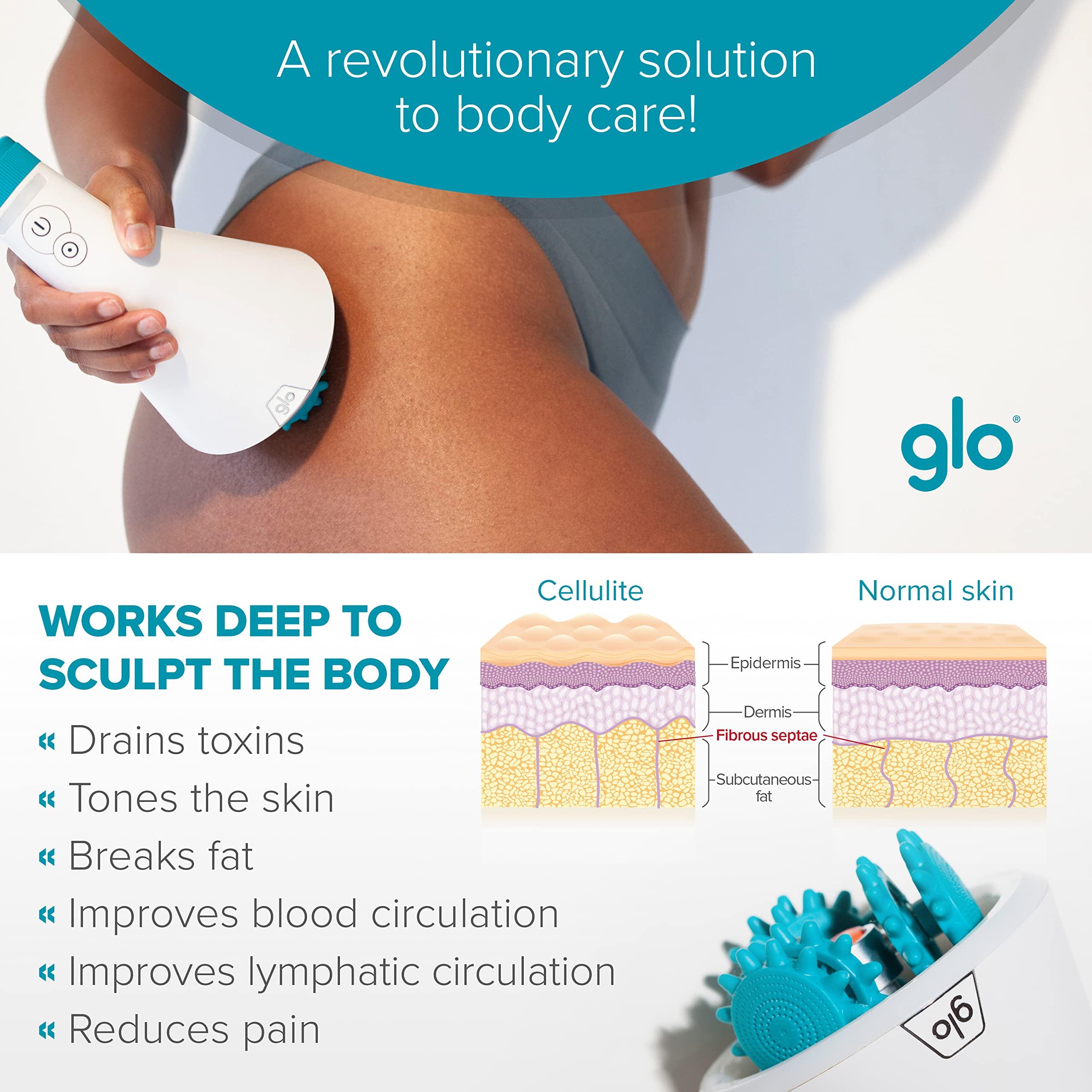 glo glo Glo910+ - Anti-Cellulite Massager - 4 Interchangeable Heads with Phototherapy for Exfoliation & Drainage - for Legs, Thighs, Buttocks & Muscles - Clinically Tested