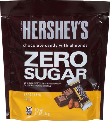 HERSHEY'S HERSHEY'S Zero Sugar Chocolate with Almonds Candy Bars, Individually Wrapped, Aspartame Free, 5.1 oz Bag