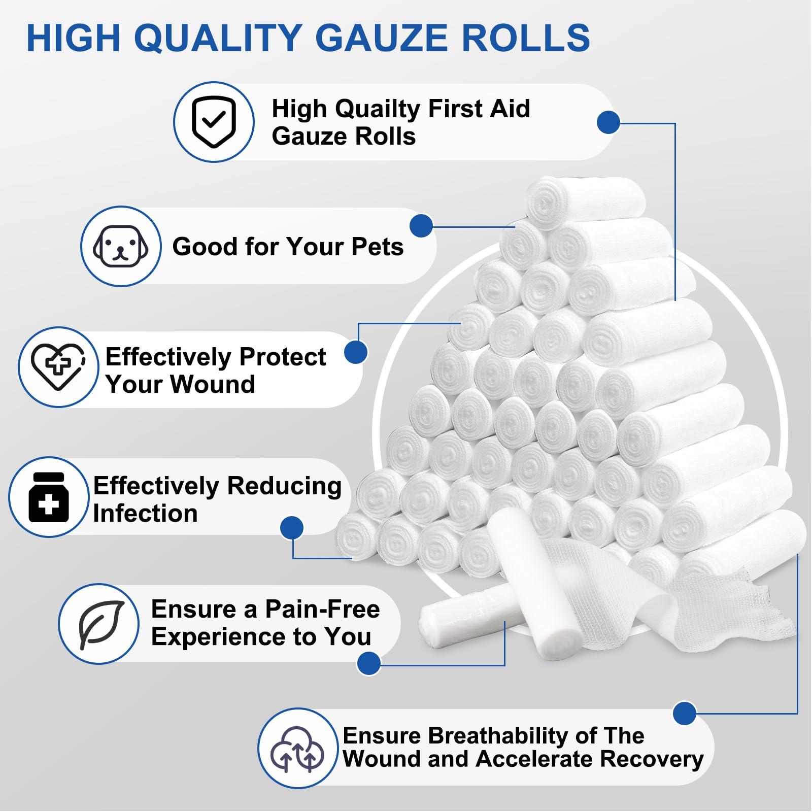 Navona 110 Pack Gauze Rolls Bandages, 4 in x 4.1 Yards, Individually Wrapped Breathable Rolled Gauze, Mummy Wraps, Premium First Aid Supplies & Medical Supplies for Wounds