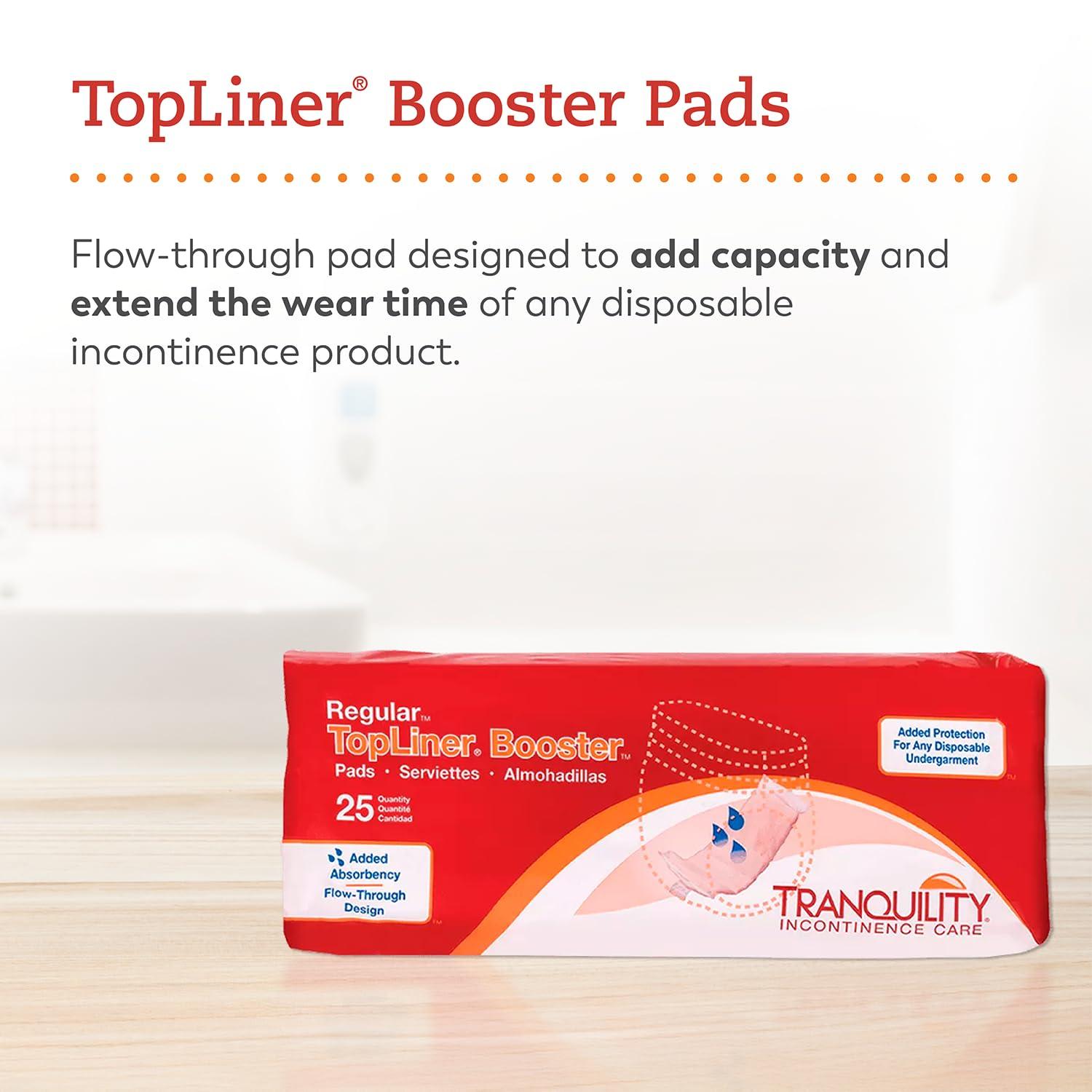 TRANQUILITY Tranquility TopLiner Disposable Booster Pads, Super (15\" x 4.25\") Flow-Through Design with Adhesive Strip for Max Absorption, Adult Unisex, 200ct Case