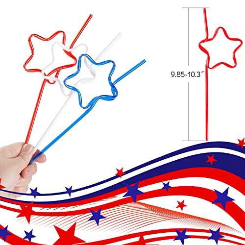 Quera Quera 30 pcs Star Crazy straws 4th of JULY Red White Blue Silly Straws Patriotic Loop Straws Reusable BPA-Free Plastic Drinking Straws Silly Colorful Drinking Straws for Kids Birthday Party Supplies