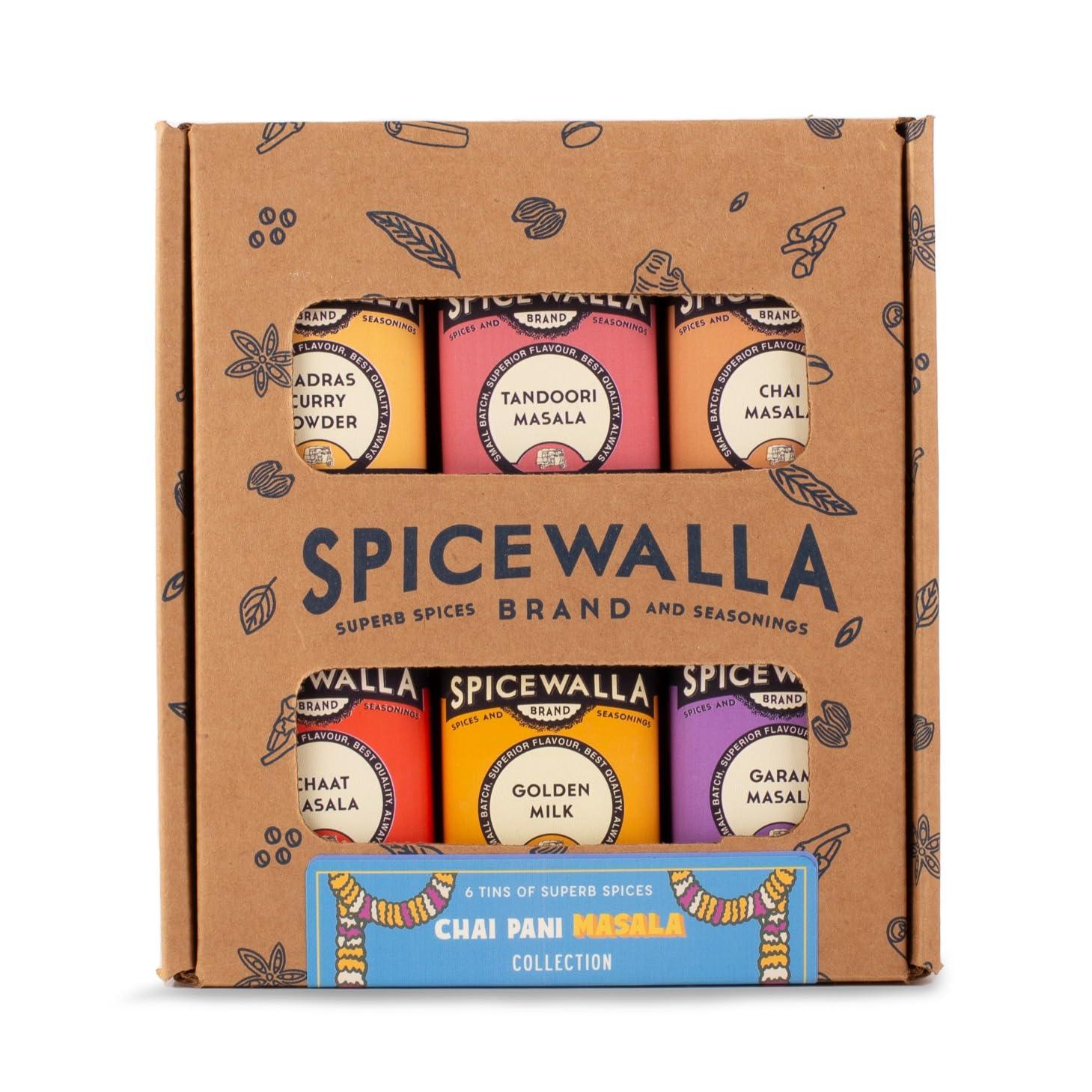 SPICEWALLA Spicewalla Masala Indian Spice 6 Pack | Chai Masala, Tandoori Masala, Garam Masala, Chaat Masala, Chai Masala, Madras Curry Powder | Non-GMO, Indian Spices Gift Set