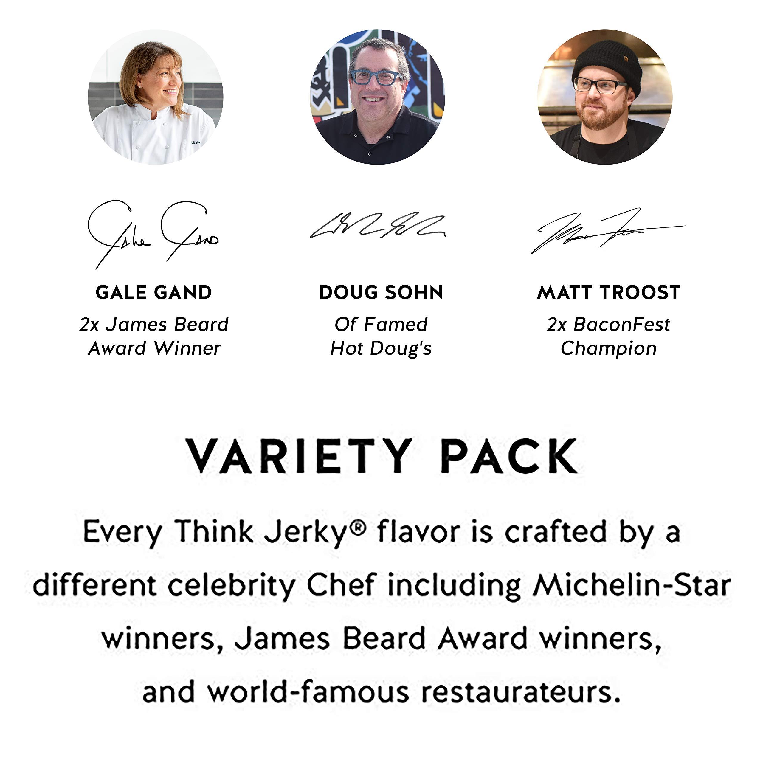 Think Jerky Think Jerky, Beef and Turkey Jerky Variety Pack (1.0 Ounce Bags, Pack of 8) Contains 2 Bags of Each: Classic Beef Jerky, Sweet Chipotle Beef Jerky, Sriracha Honey Turkey Jerky, and Sesame Teriyaki Beef Jerky - Healthy Jerky Snack, Low Calorie, Low Fa