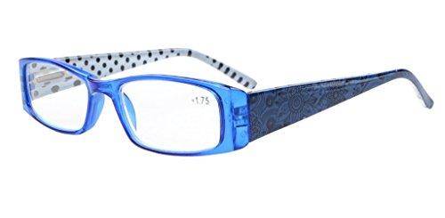 Eyekepper Eyekepper 5-Pack Spring Hinges Polka Dots Patterned Temples Rectangular Reading Glasses Readers Blue +1.75