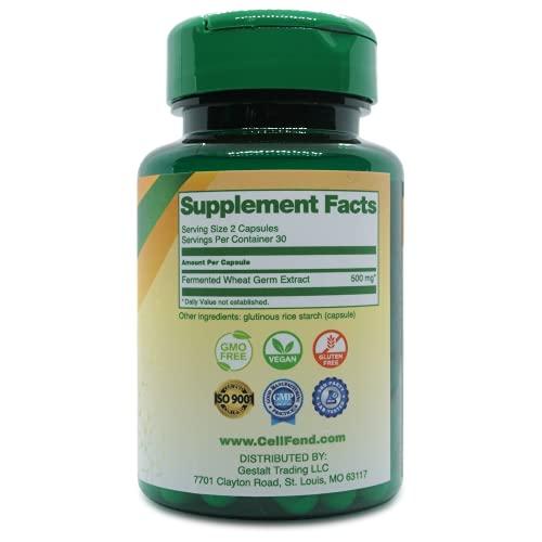 CellFend Fermented Wheat Germ Extract - Cellular Health - Autophagy Inducer - Potent 30:1 Extract - 60 Vegan Capsules (500mg)