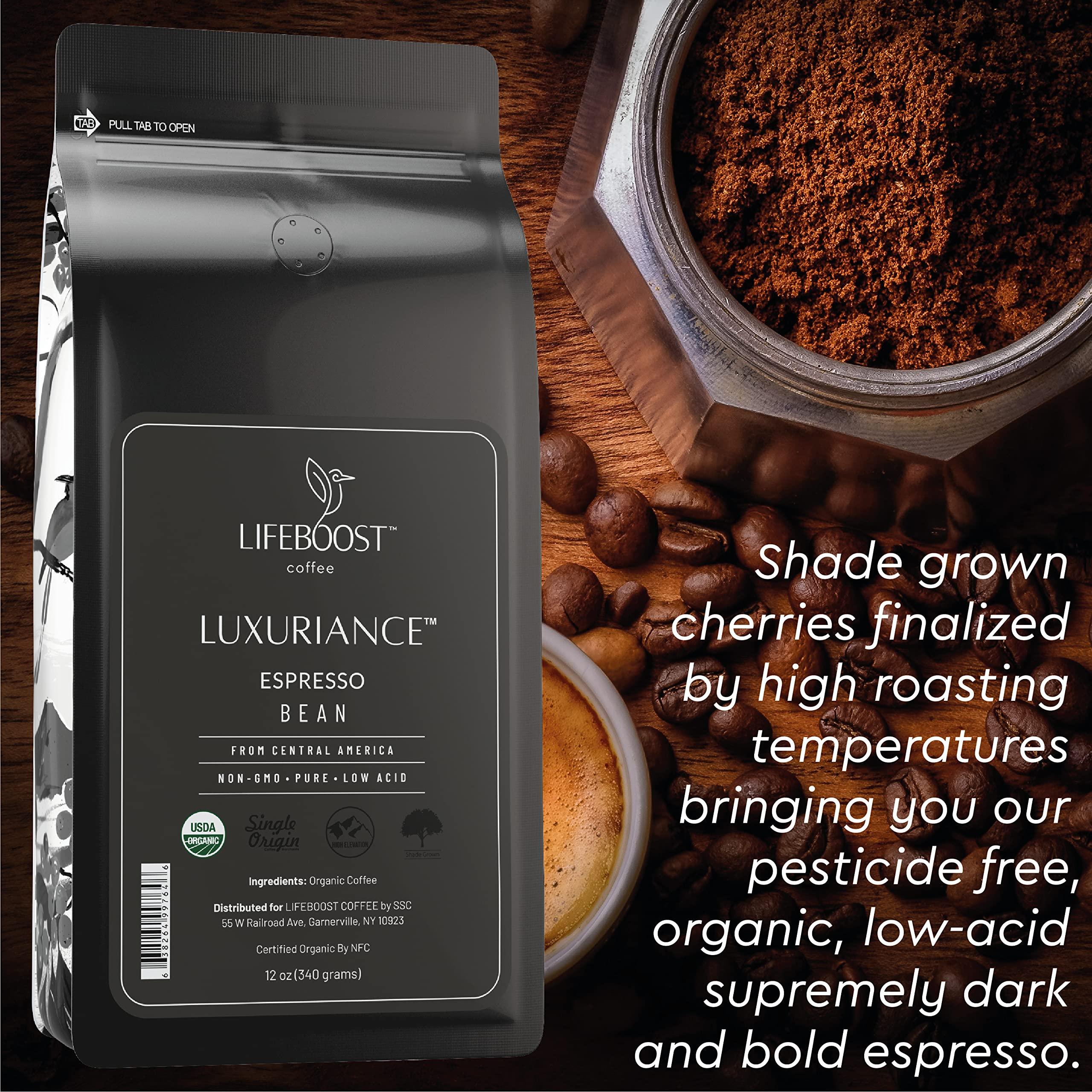 LIFEBOOST Lifeboost Coffee Espresso Whole Beans Coffee - Low Acid Single Origin USDA Organic Coffee - Non-GMO Espresso Coffee Third Party Tested For Mycotoxins & Pesticides (Espresso Whole Bean 12oz x 3 pack)
