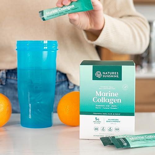 Nature\'s Sunshine Nature\'s Sunshine Marine Collagen - Premium Wild-Caught Alaskan Pollock Collagen Powder - Unflavored to-Go Sticks to Support Radiant Skin and Healthy Joints