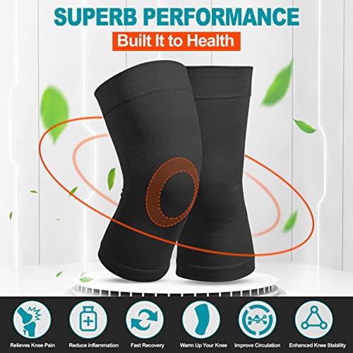MGANG Knee Compression Sleeves, 1 Pair, Can Be Worn Under Pants, 20-30mmHg Strong Support Knee Brace for Unisex, Knee Support for Meniscus Tear, Arthritis, Pain Relief, Injury Recovery, Daily Wear, Black L