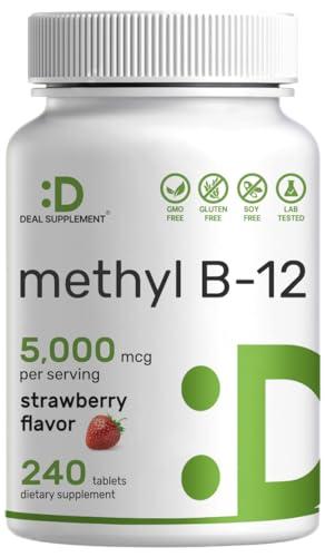 DEAL SUPPLEMENT DEAL SUPPLEMENT Methyl B-12 Vitamins 5000 mcg, 240 Chewable Tablets | Active Form - Strawberry Flavored - Energy Support & Brain Health Function - Vegetarian & GMO Free