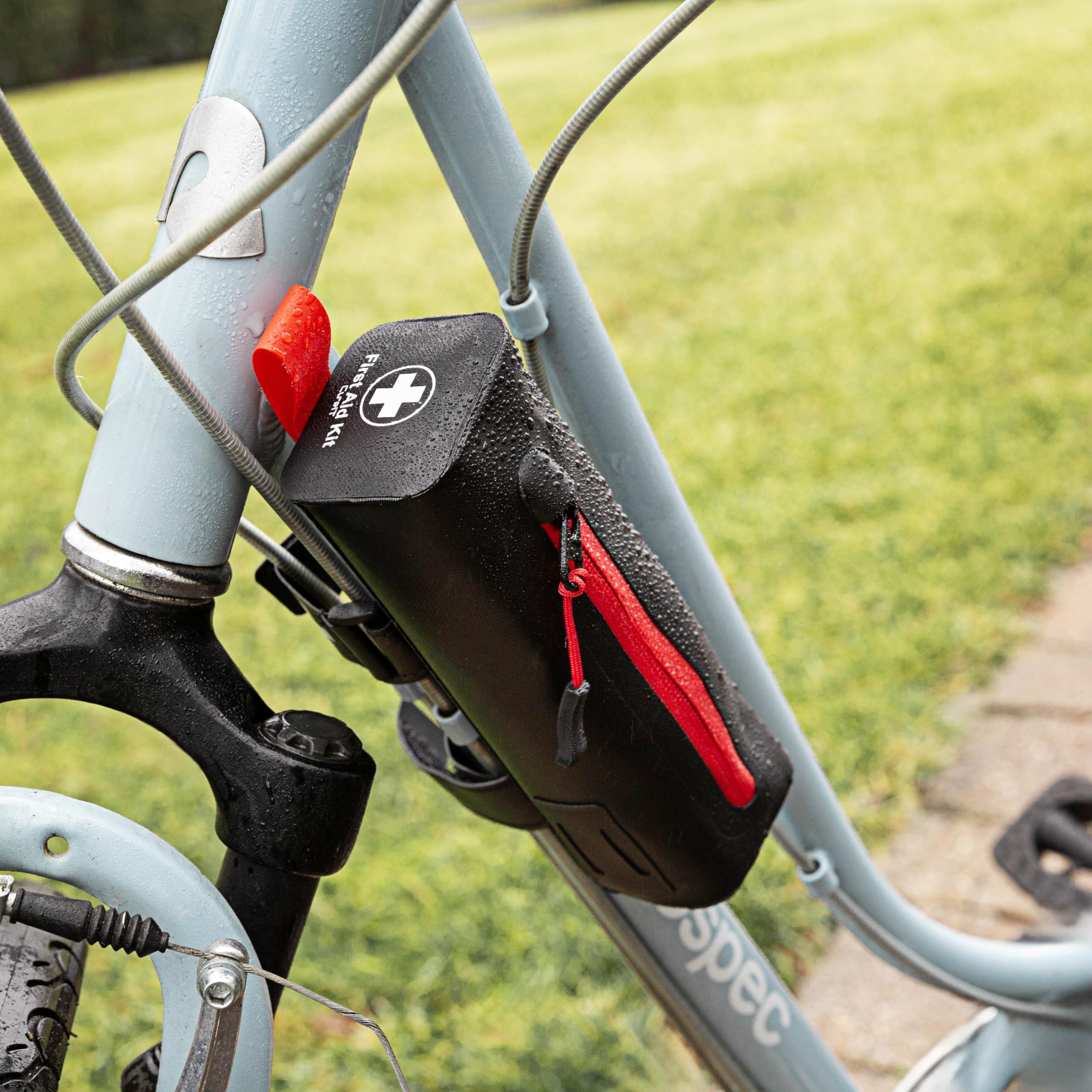 CureIT CureIT Bike First Aid Kit for Cyclist\'s, Compact Waterproof Case, Attaches to Bike Frame, Essential Supplies for Trauma & Emergencies, Black Red