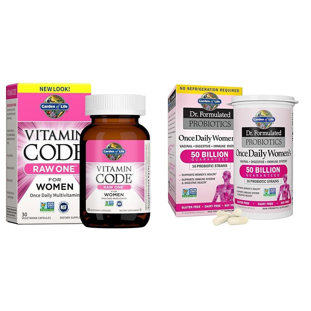 Garden of Life Garden of Life Multivitamin for Women, Vitamin Code Raw One for Women, Once Daily & Dr. Formulated Women\'s Probiotics Once Daily, 16 Strains, 50 Billion, 30 Count (Pack of 1)