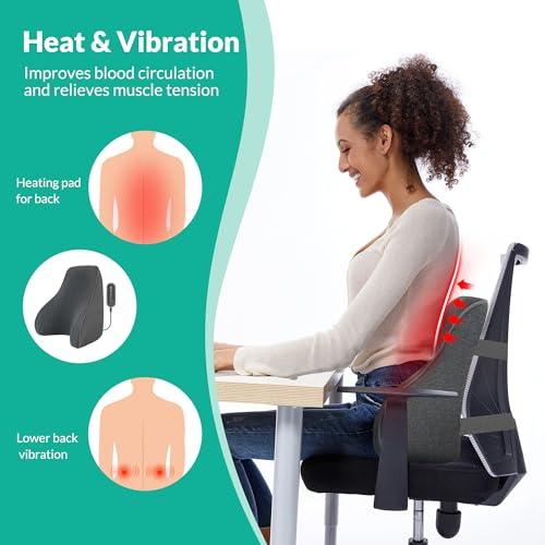 Snailax Snailax Heated Lumbar Support Pillow for Office Chair, Back Support Pillow for Car, Adjustable Heat and Vibration, Ergonomic Back Cushion, Improve Posture & Pain, Lower Back Massager,Gifts