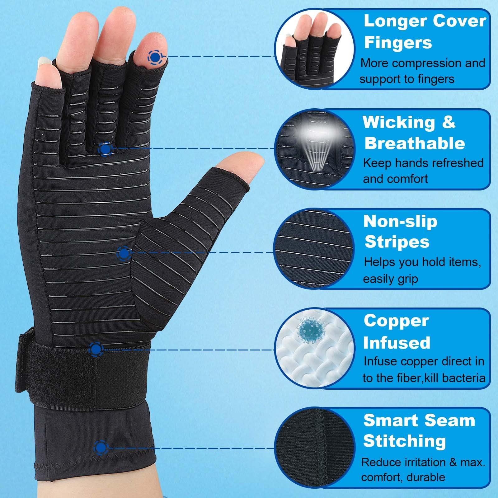 SHIFANQI 2 Pairs Copper Arthritis Compression Gloves Women Men for Carpal Tunnel, RSI, Joint Pain, Swelling, Tendonitis Relief, Fingerless Arthritis Gloves for Computer Typing, Work, Sleeping (SMALL/MEDIUM)