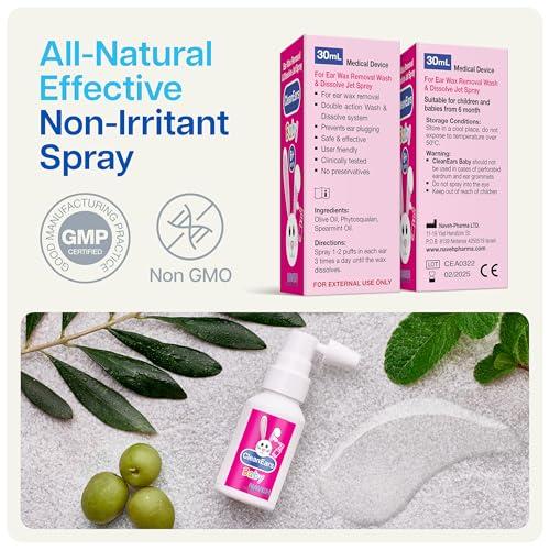 NAVEH PHARMA NAVEH PHARMA CleanEars Baby | Fast-Acting Ear Wax Removal Drops | Breaks Down & Dissolves Wax in Just 1 Treatment | Clinically Proven to Be 300% More Effective | All-Natural, Gentle & Safe | 1 Fl Oz