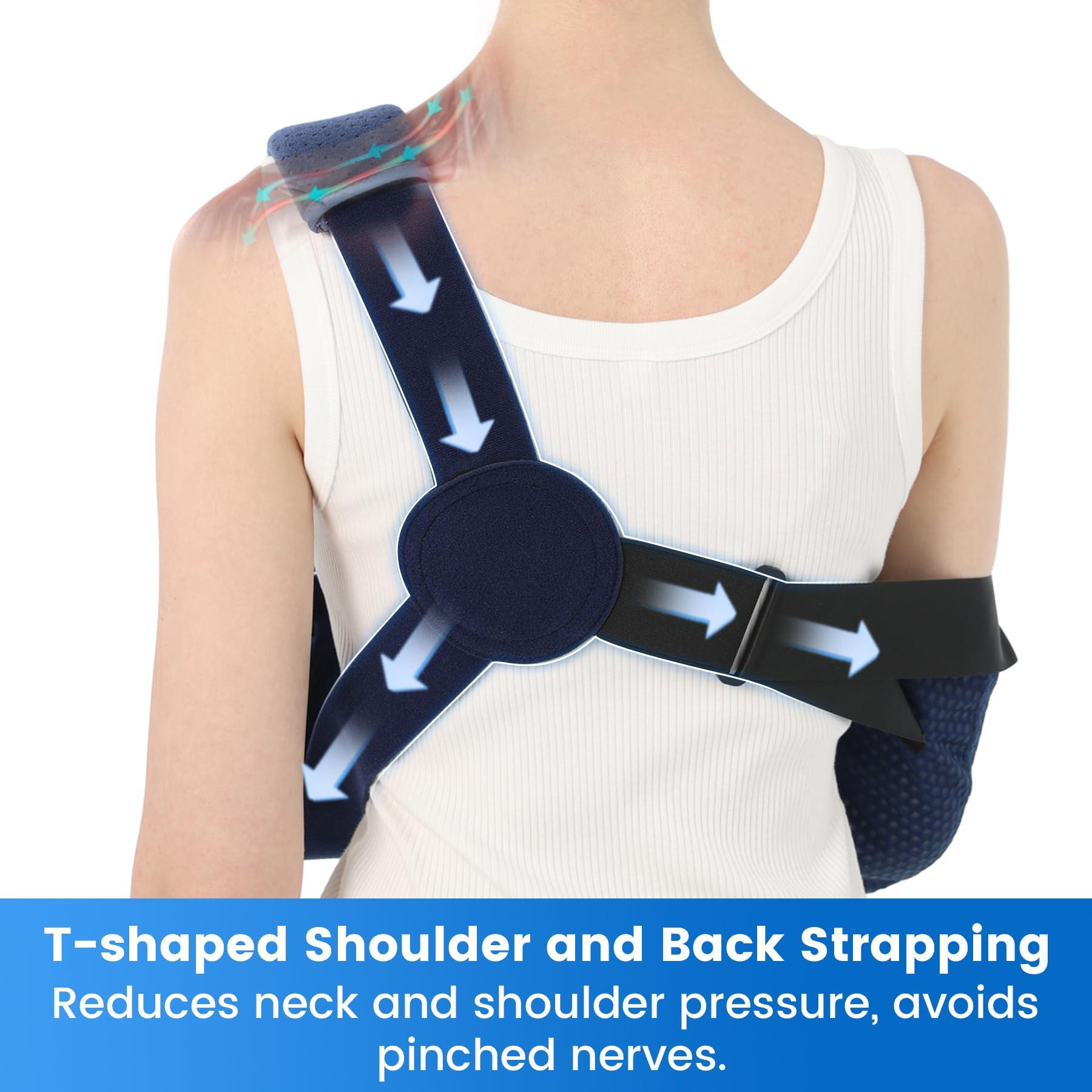 Velpeau Velpeau Arm Sling Shoulder Immobilizer with Waist Strap, Ventilated & Breathable Design, Arm Support Brace for Shoulder, Rotator Cuff, Elbow, Hand injury (Mesh Version, Blue, Right, L: Bust 40-51)