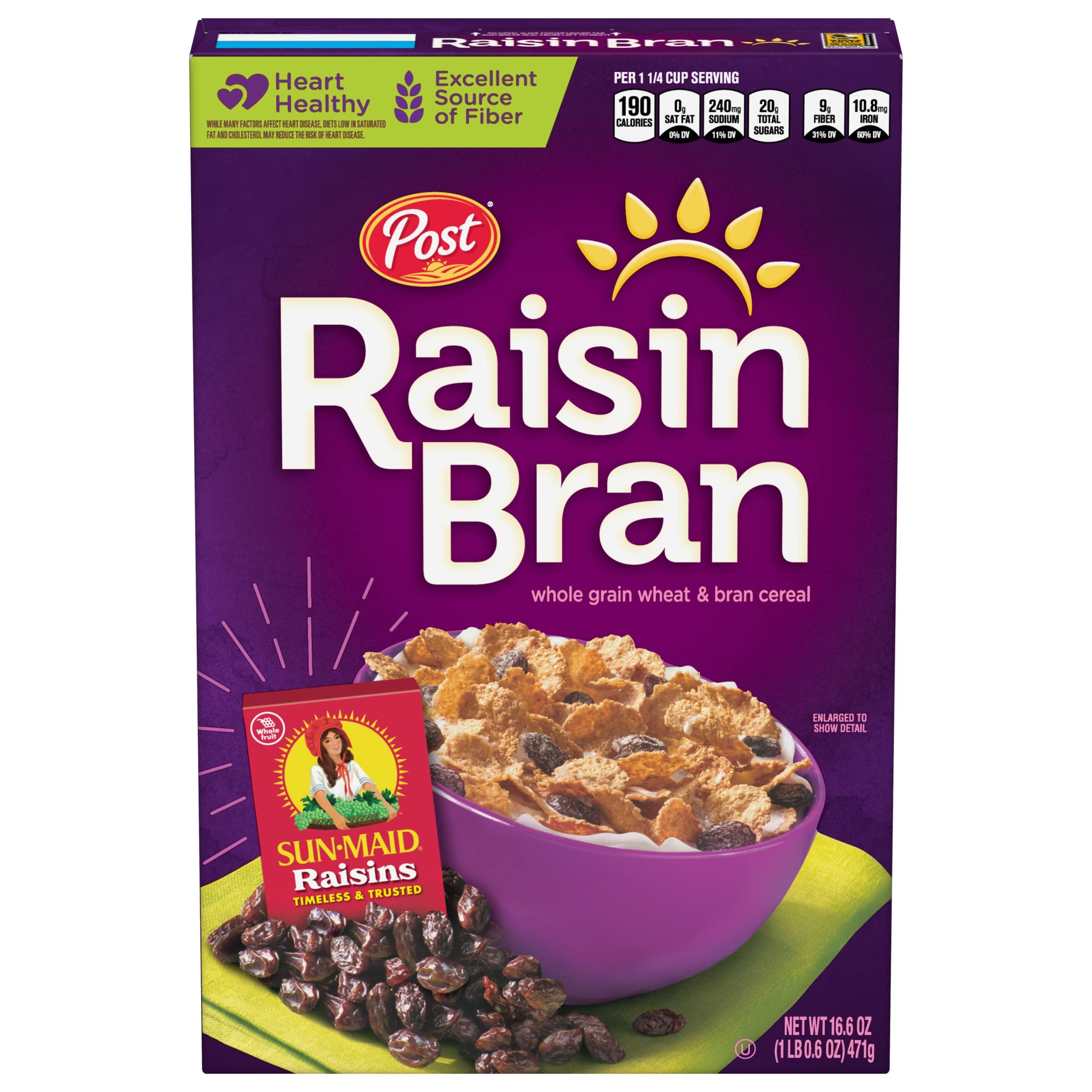 Post Post Raisin Bran, Whole Grain Wheat & Bran Breakfast Cereal, Kosher, 16.6 Ounce