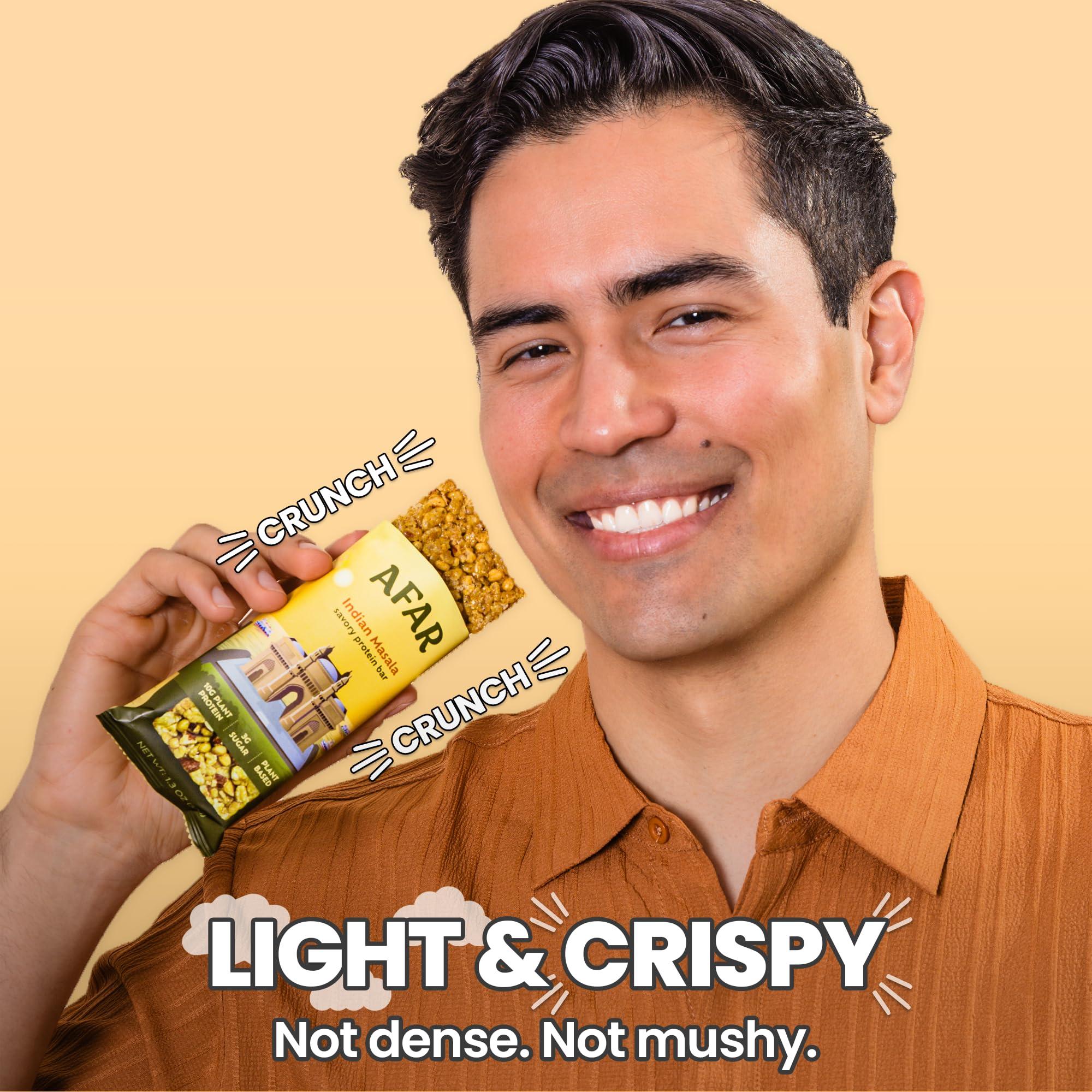 Afar Afar Savory Protein Bars Low Sugar, High Protein Healthy Snack for Adults Meal Replacement Bar Rice Crispy Texture Vegan, Gluten Free 8 Bars (Variety Pack)