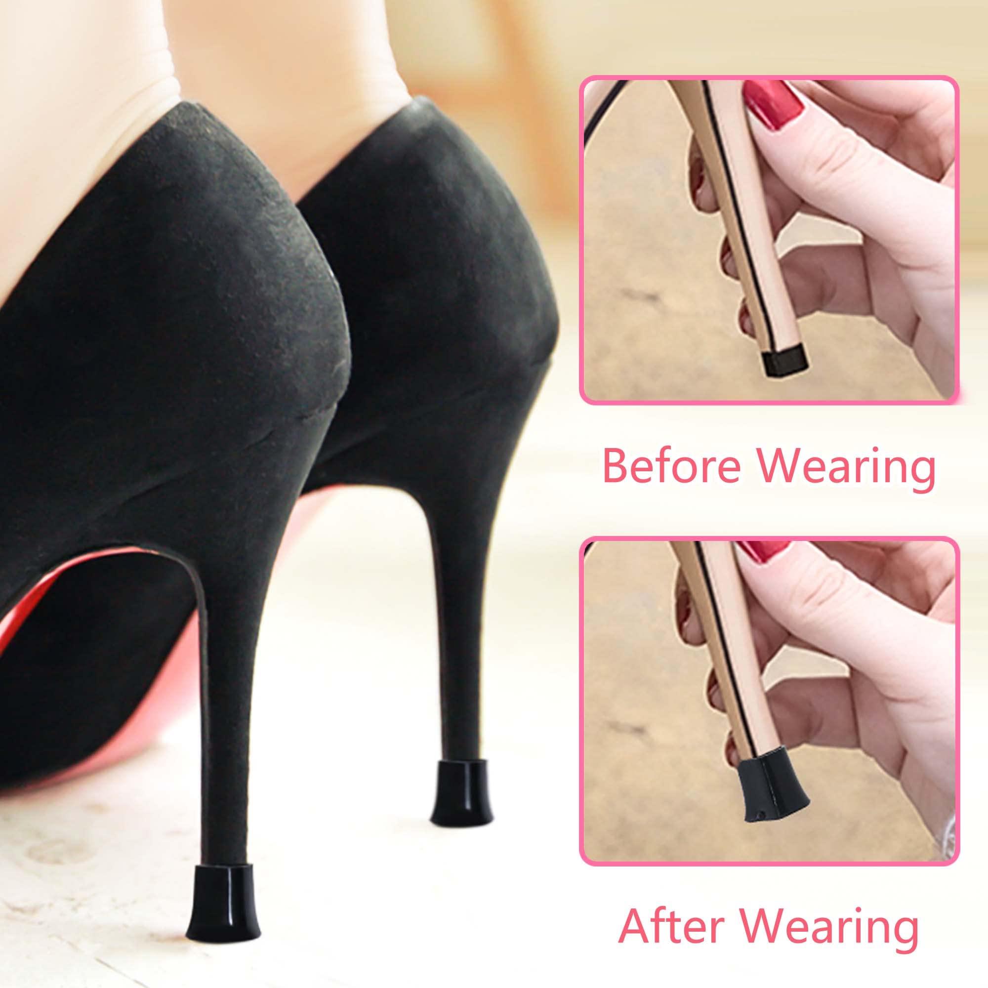 SooGree High Heel Protectors Stiletto Heel Repair Caps Covers & Heel Stoppers 4 Sizes High Heel Tip Covers, Noise Reducing, Slip-No Caps (8 Pairs Apricot / 8 Pairs Black)