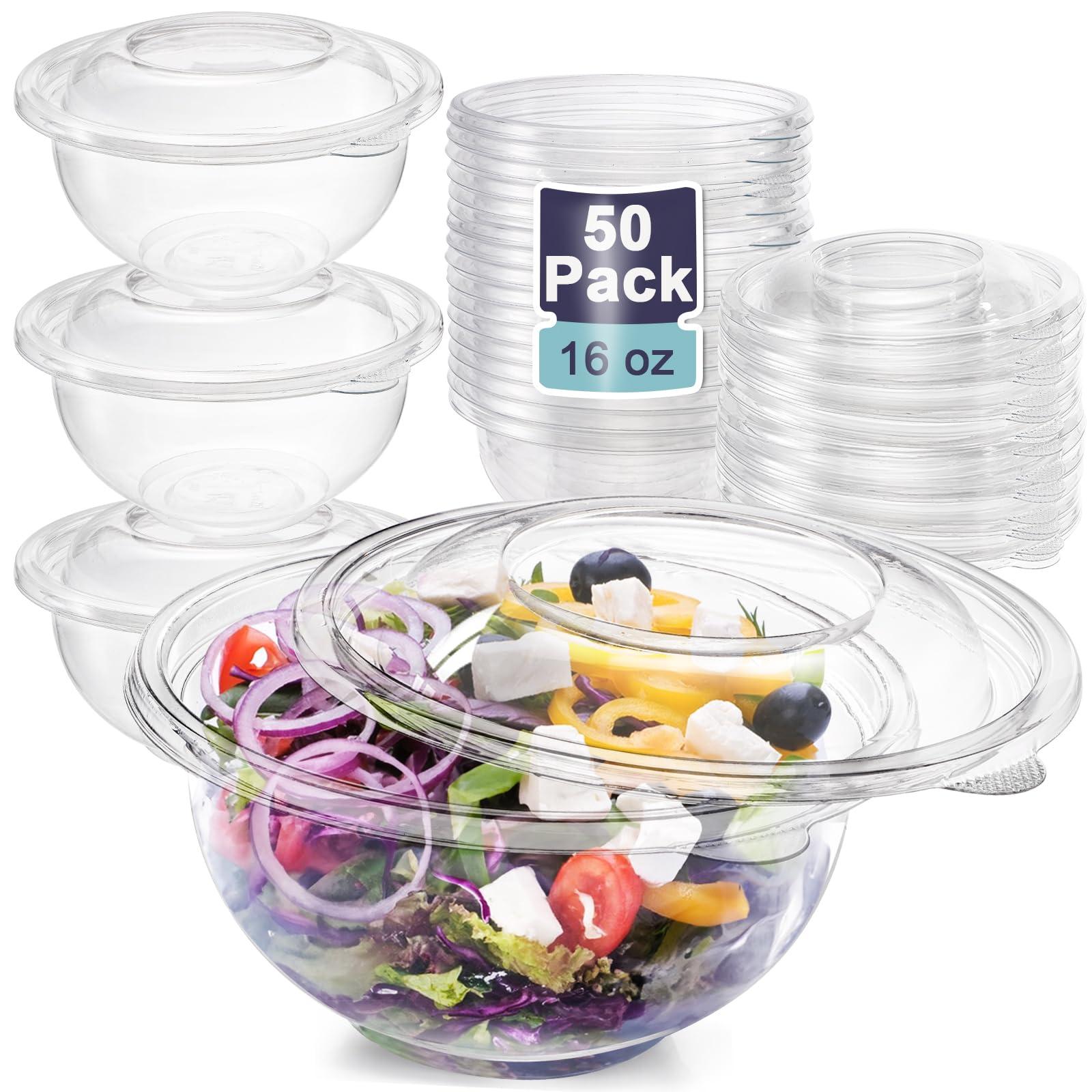Cedilis Cedilis 50 Pack 16oz Plastic Salad Bowls with Lids, Small Clear Disposable Containers for Salad Meal Prep, Perfect for Picnics or as a To-Go Serving Bowl