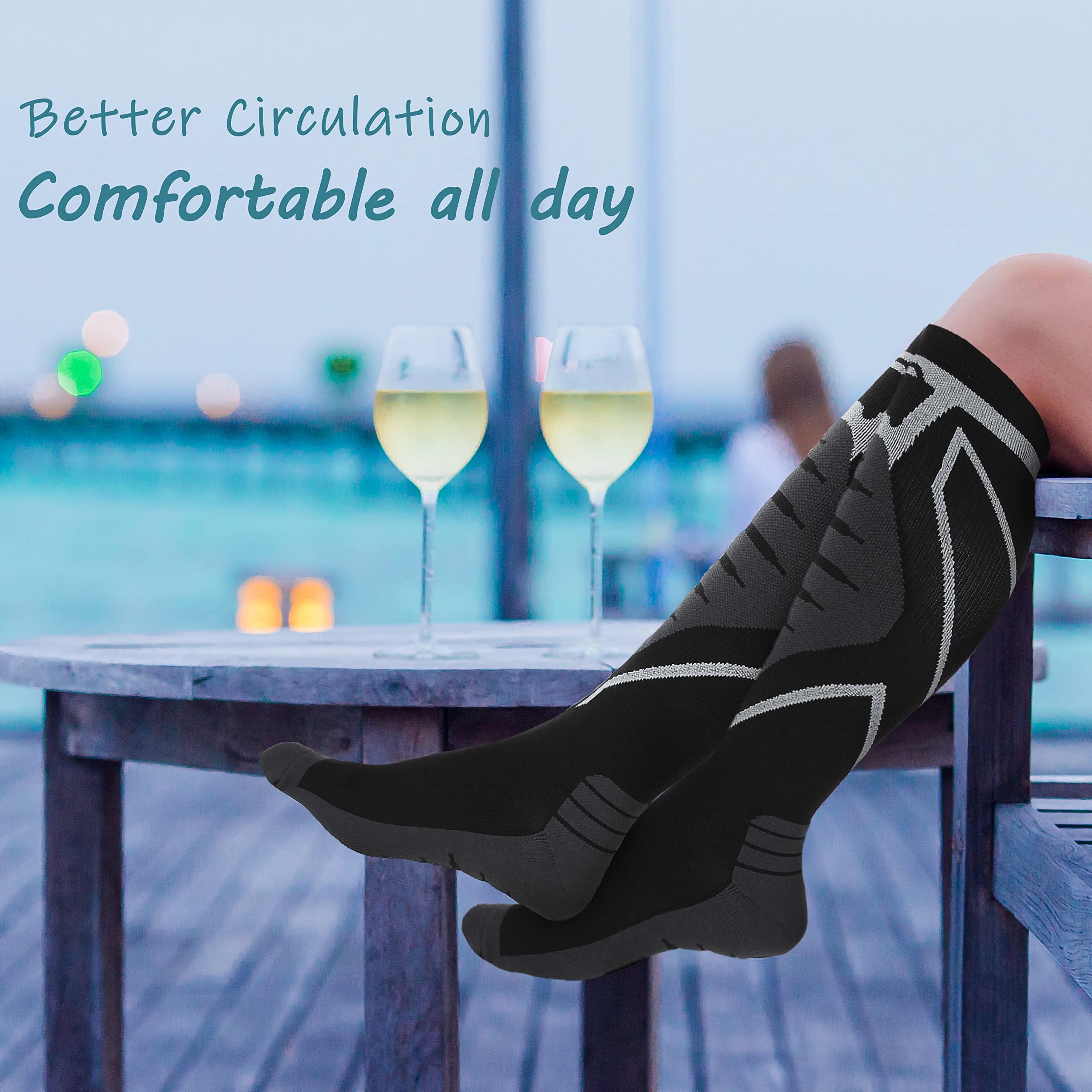 Keskale Keskale Compression Socks for Men & Women 20-30 mmHg Knee High (2 Pairs) - Best Support for Medical, Athletic, Sports, Travel, Running (Black/Gray, L/XL)