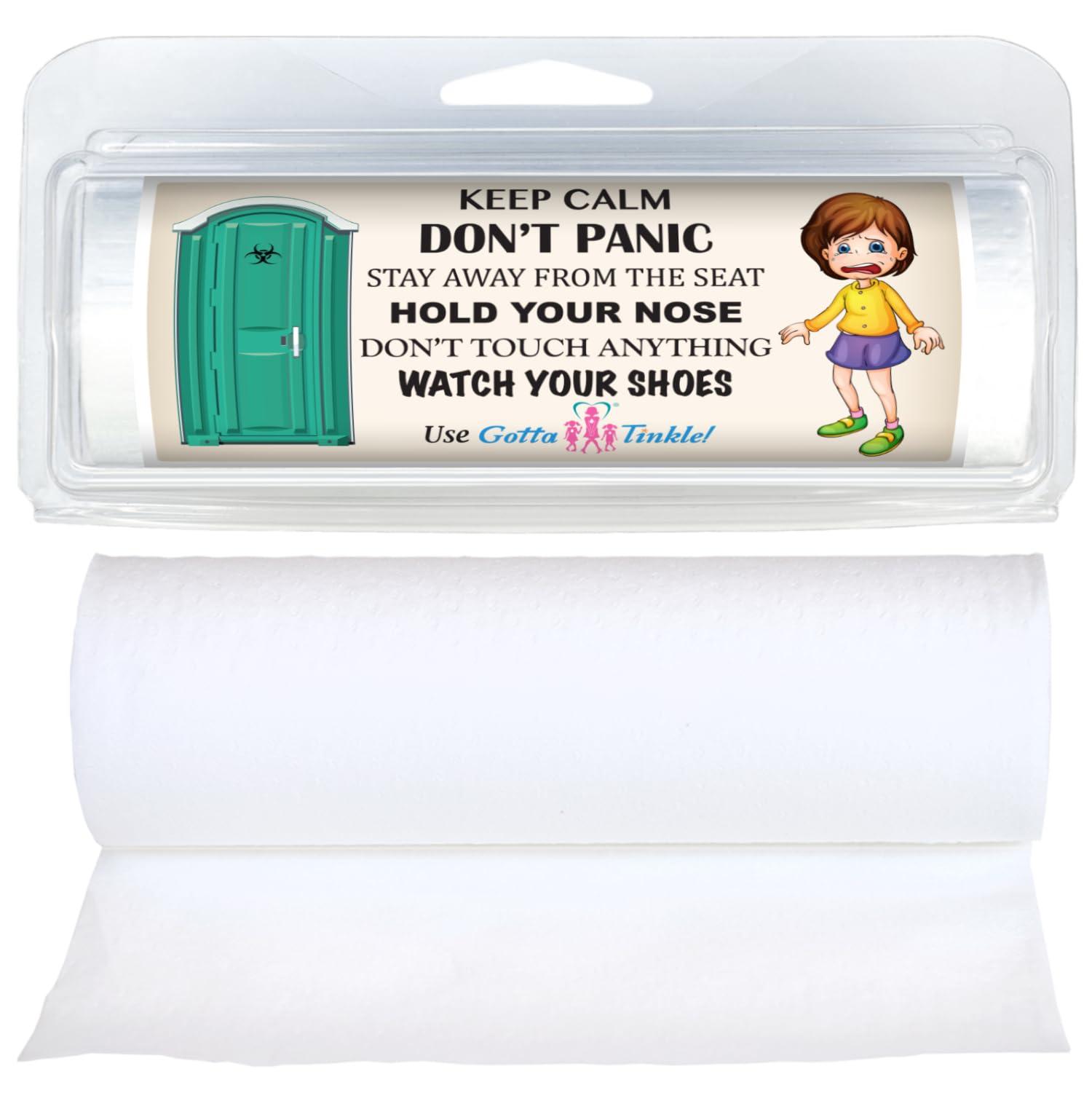 Gotta Tinkle! Premium Mini Toilet Paper Rolls | Travel-Size for Purses | Convenient Plastic Dispenser | Toilet, Porta Potty & Outhouse Humor (3-Pack) (007 Keep Calm Porta Potty - Girl)