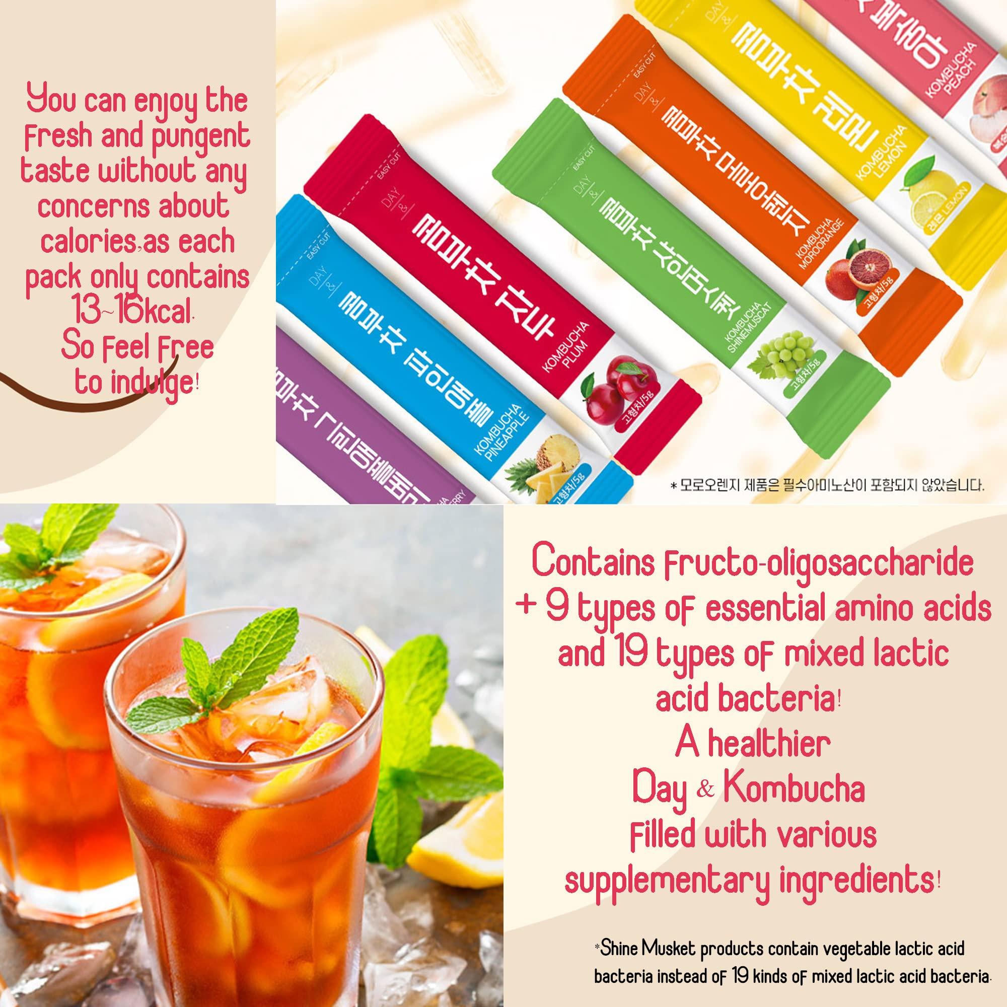 MENBLY Kombucha Powder Tea Pack Korean Healthy Beverage Juice - Korean Tea Drink Zero Sugar, Sparkling Fermented, Probiotics & Prebiotics 10 sticks (Shine muscat (green grape))