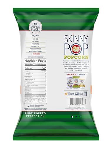 SkinnyPop SkinnyPop Cheddar Jalapeno, 4.4oz Grocery Size Bags, Skinny Pop, Healthy Popcorn Snacks, Gluten Free (Pack of 2)