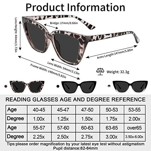 WEMOOTANTS WEMOOTANTS Large Readers Cateyed Sunglasses Womens Sun Glasses for Reading 1.0 1.25 1.5 1.75 2.0 2.25 2.5 2.75 3.0 3.5 4.0 (Leopard, 175) UV Protection