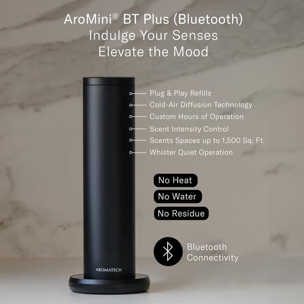AromaTech AromaTech New AroMini BT Plus Scent Diffuser w/Bluetooth Cold-Air Diffusion Scent Machine for Home, Office, Hotel, Spa Nebulizing Diffusion System for Essential Oil Blends (Black)