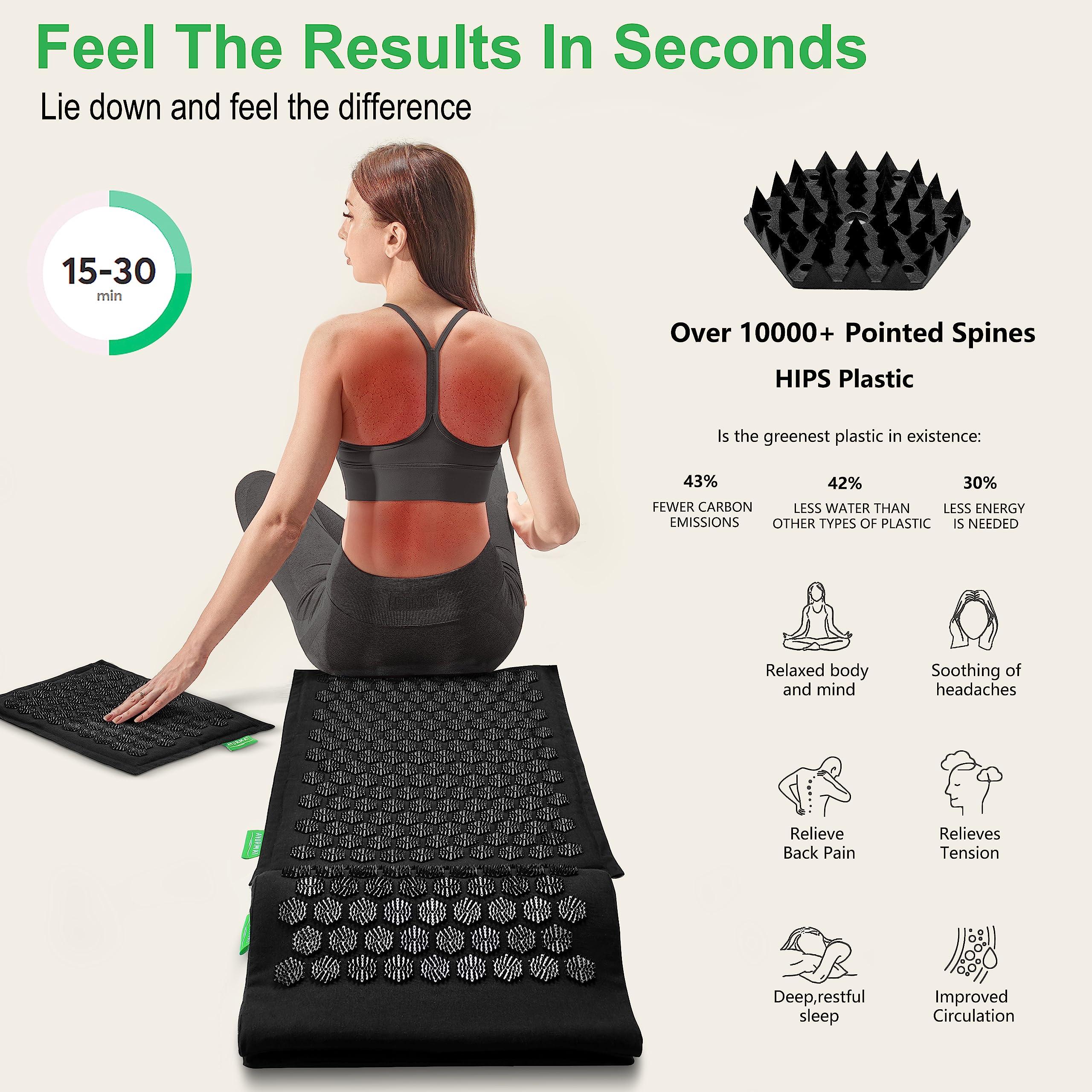 AyurMat Acupressure Mat and Pillow Set,Natural Eco-Friendly Linen & Coconut Fiber,Acupressure Mat FSA/HSA Eligible,Relieves Stress & Tension,with Carrying Bag,Full Body Pro Set(Black)