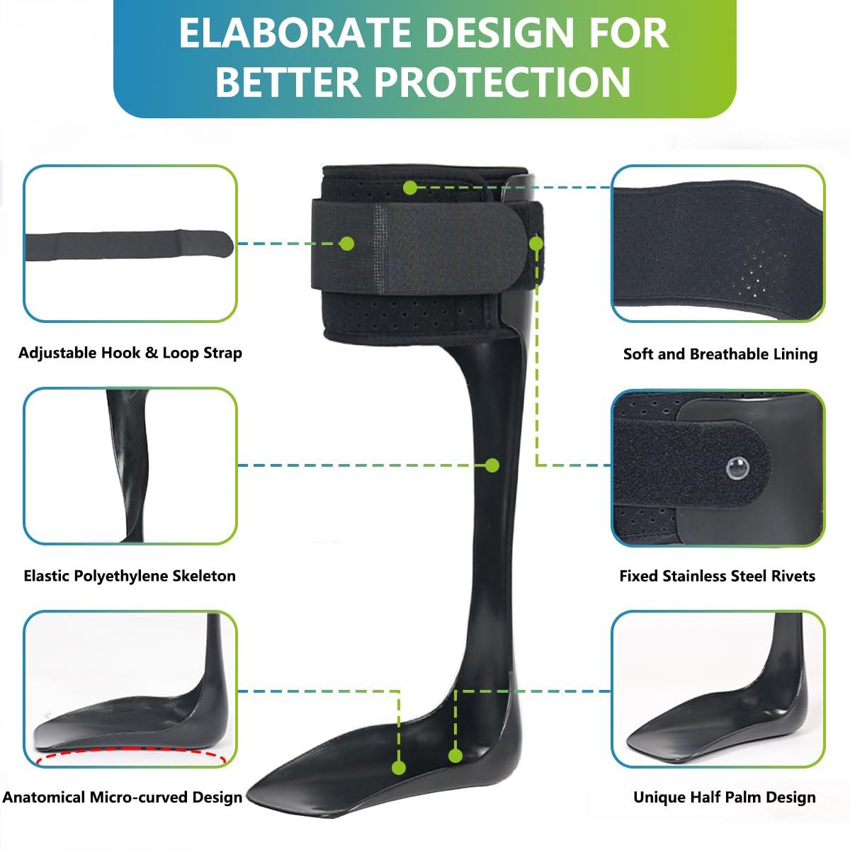 Komzer Komzer AFO Drop Foot Brace, Medical Ankle Foot Orthosis, Lightweight Foot Support Stabilizer, Drop Foot Postural Correction Brace for Men and Women (XL-Right)
