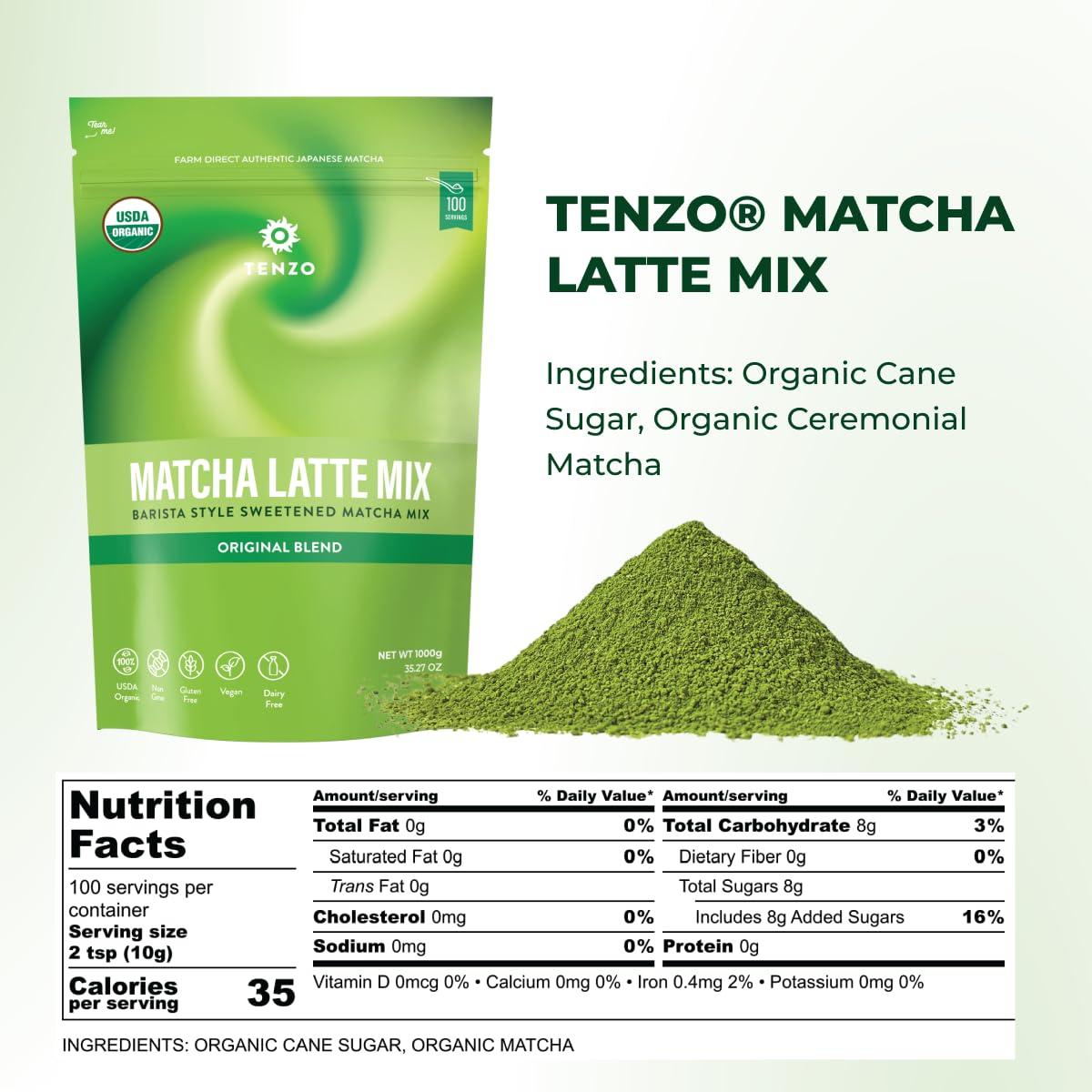 Tenzo Tea Tenzo Matcha Green Tea Powder, Organic Cafe Sweetened Matcha Latte Green Tea Powder, Ceremonial Barista Crafted Mix - Authentically Japanese - Matcha Latte Mix (35.27 Ounce)